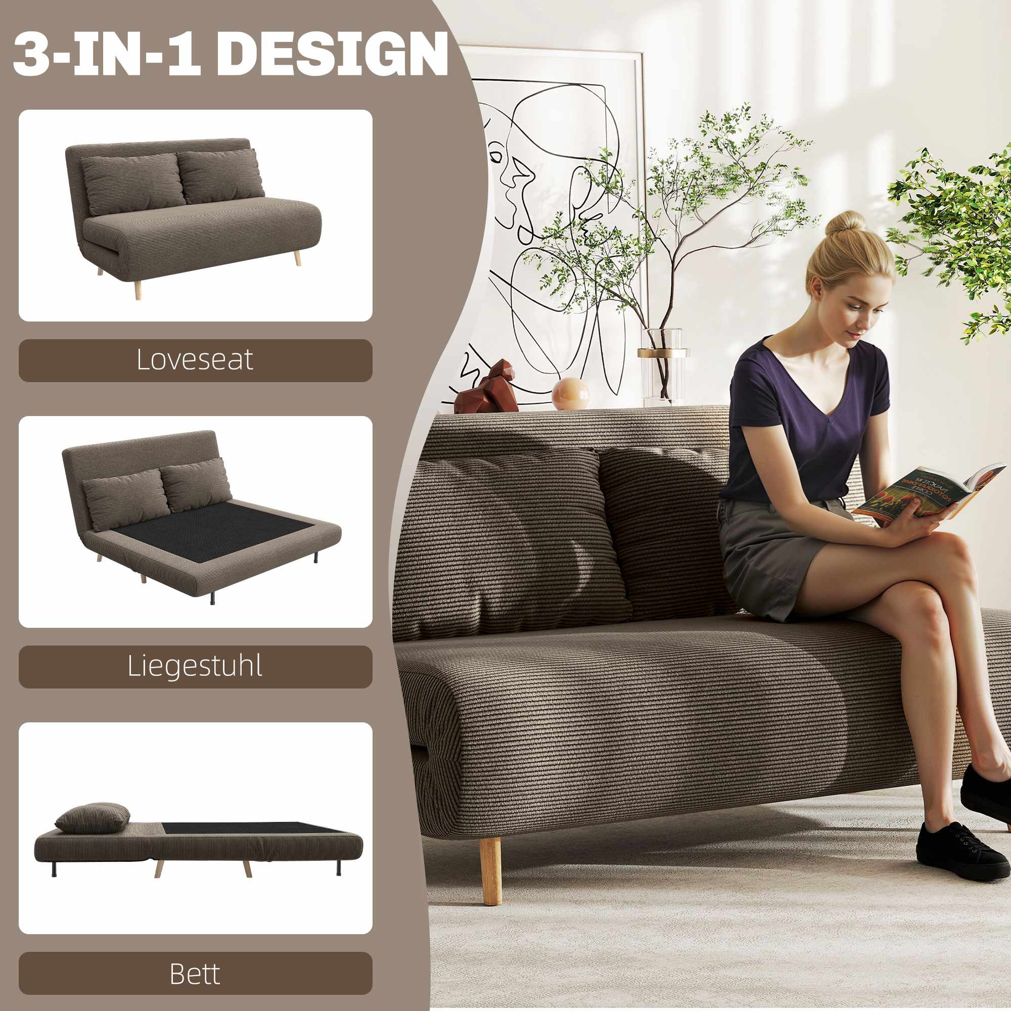 Konvertibel bäddsoffa, justerbart ryggstöd, manchester, 120 kg kapacitet