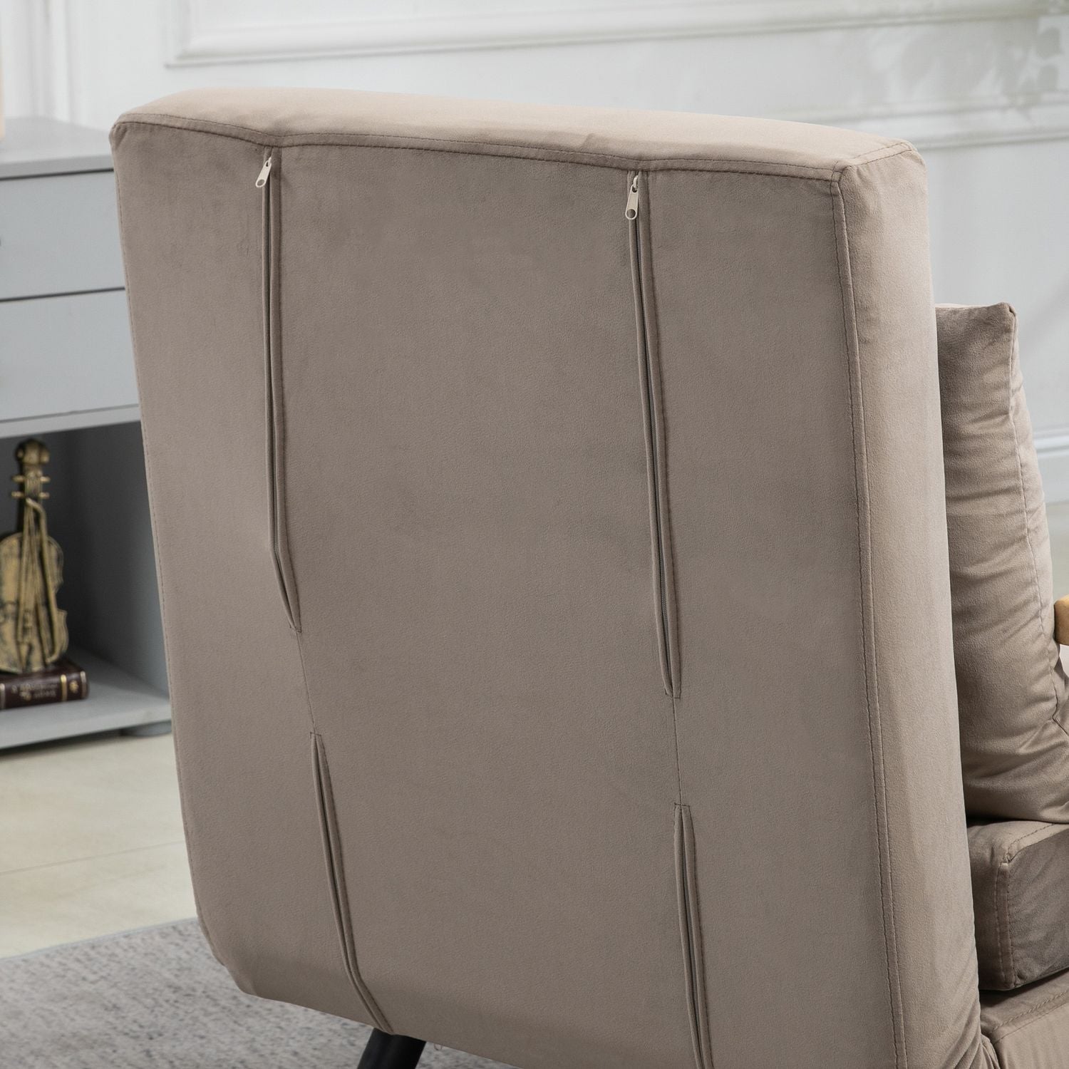 Konvertibel fåtöljsäng, sammetslook, justerbart ryggstöd