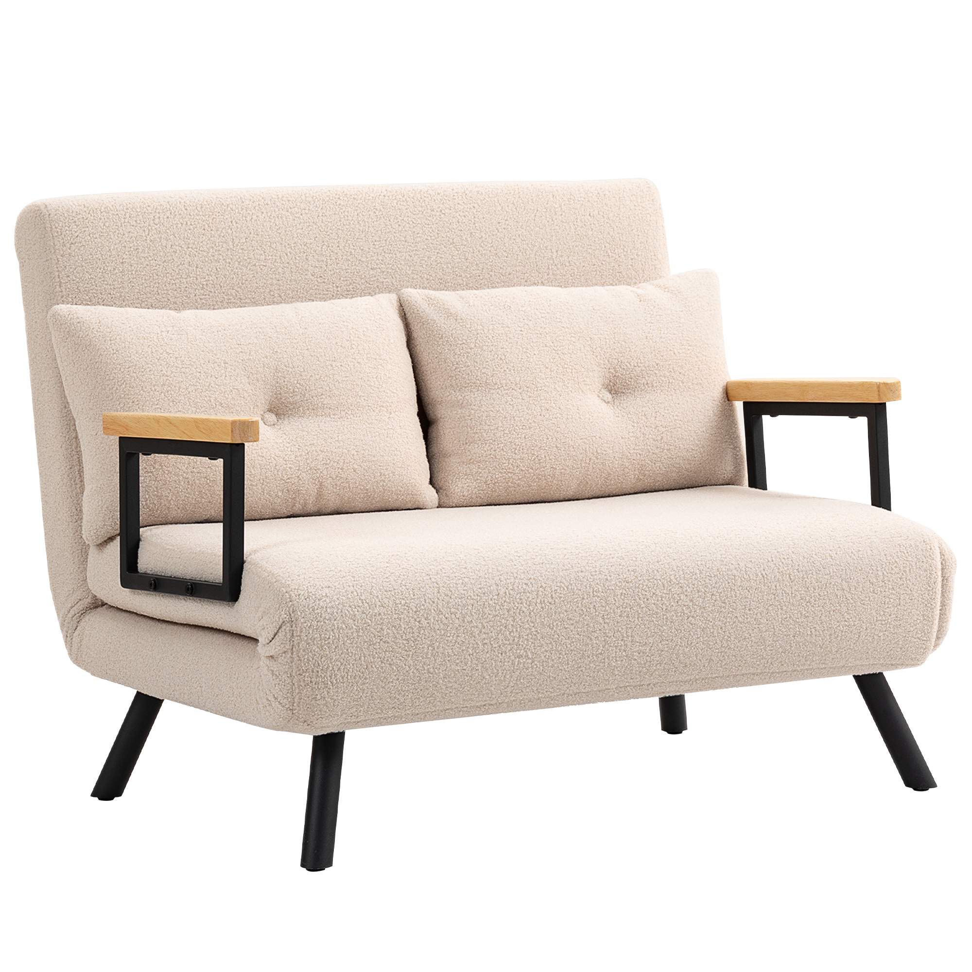 Konvertibel sammetsbäddsoffa med kuddar, beige