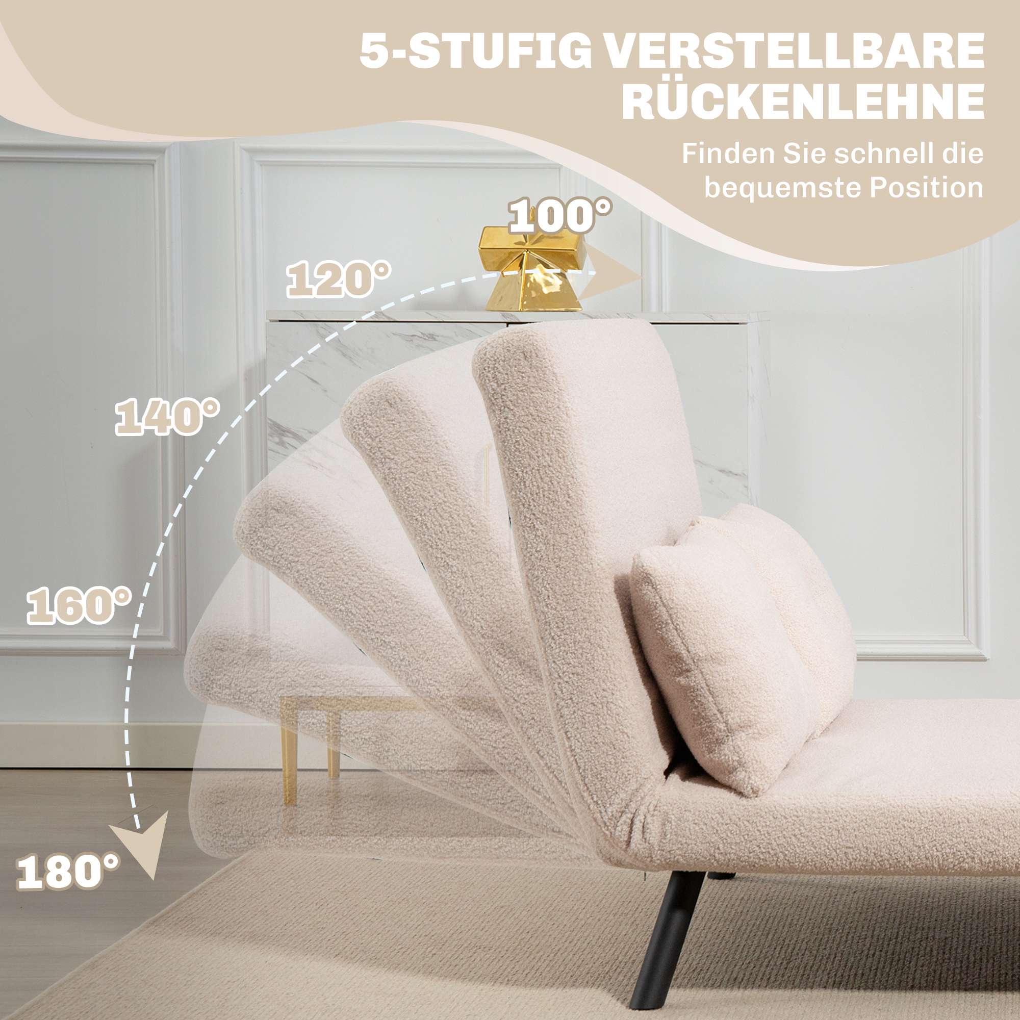 Konvertibel sammetsbäddsoffa med kuddar, beige
