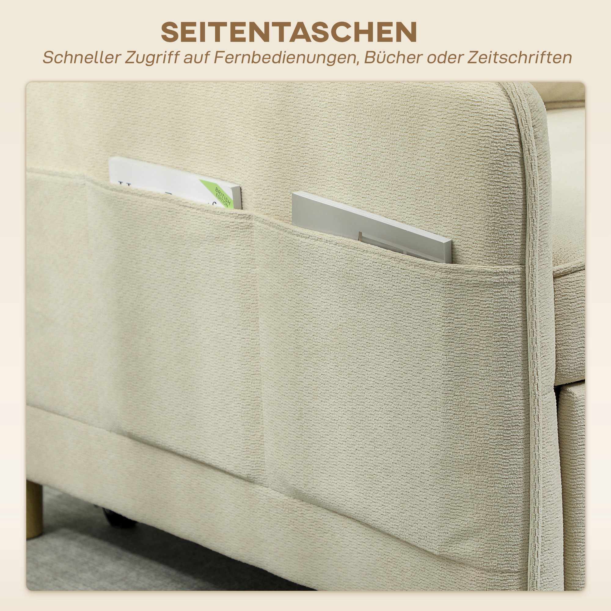Konvertibel sovfåtölj, skumstoppning, beige tyg