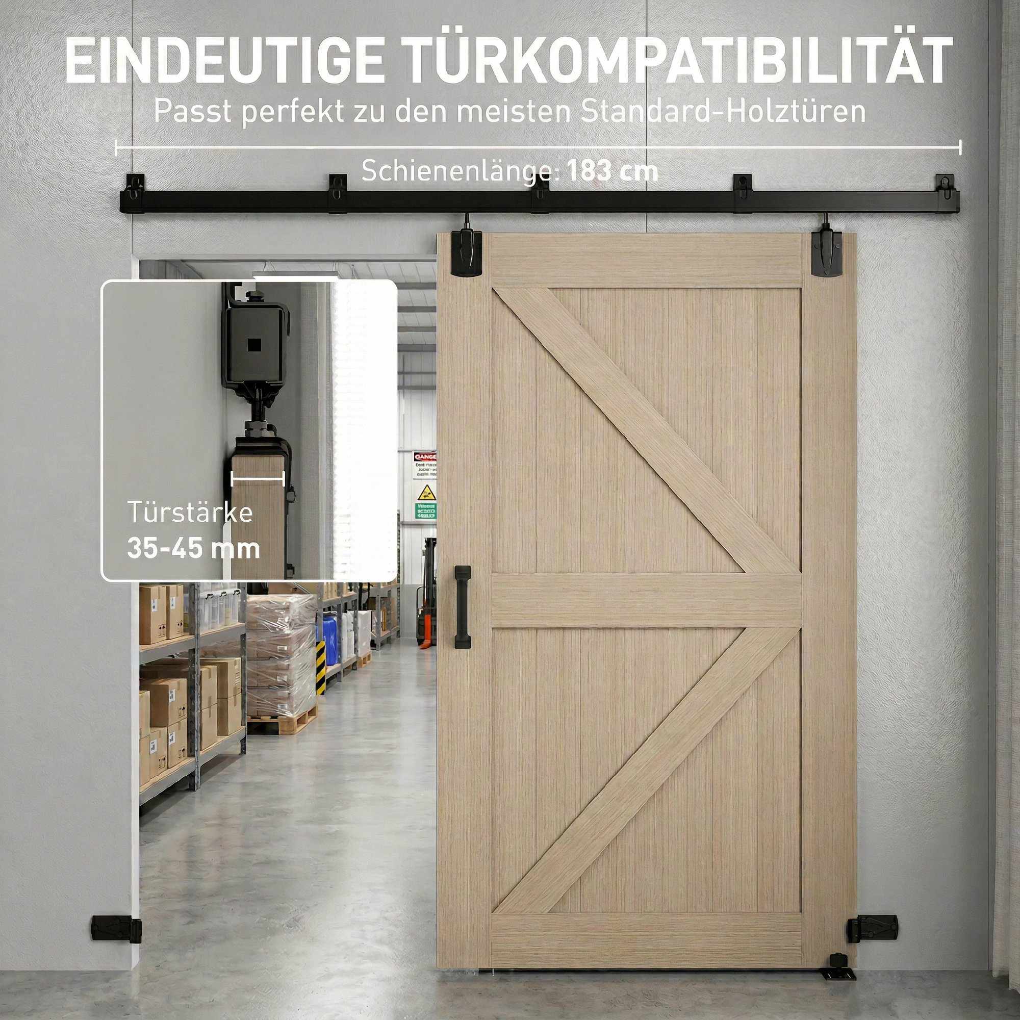 Kraftigt skjutdörrsbeslagset, 244 cm svart stål