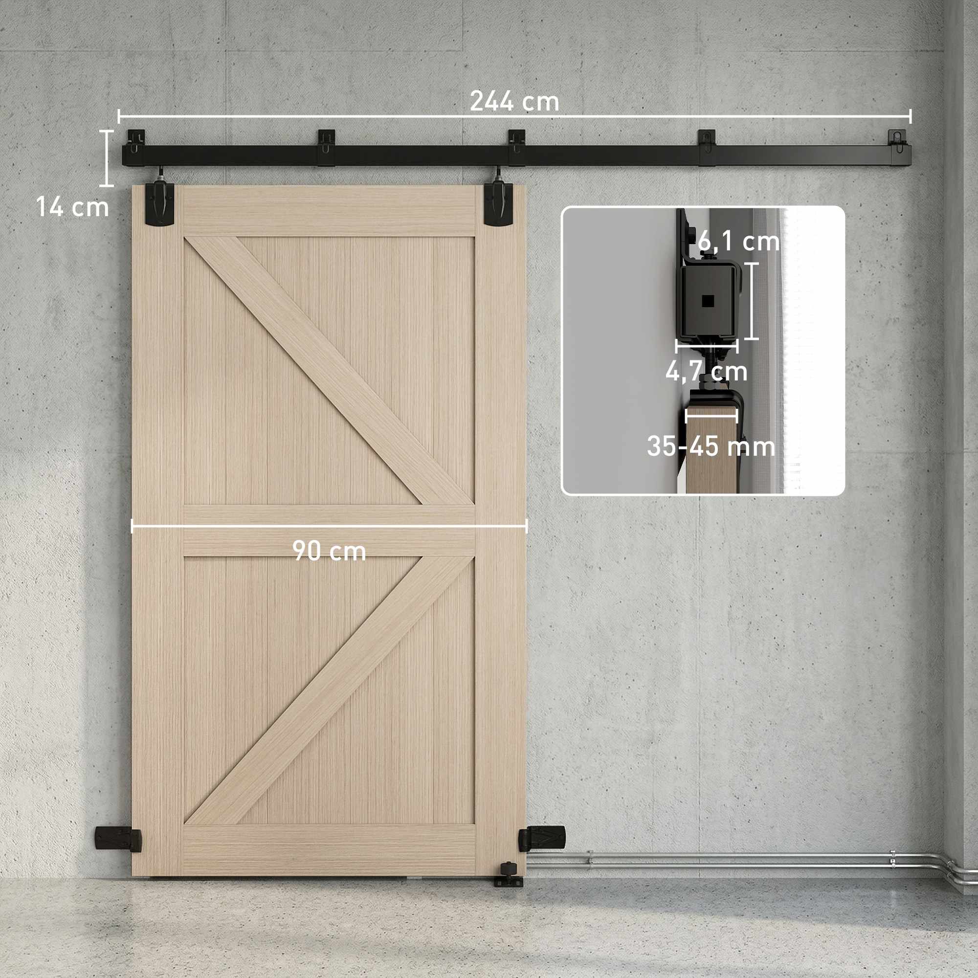 Kraftigt skjutdörrsbeslagset, 244 cm svart stål