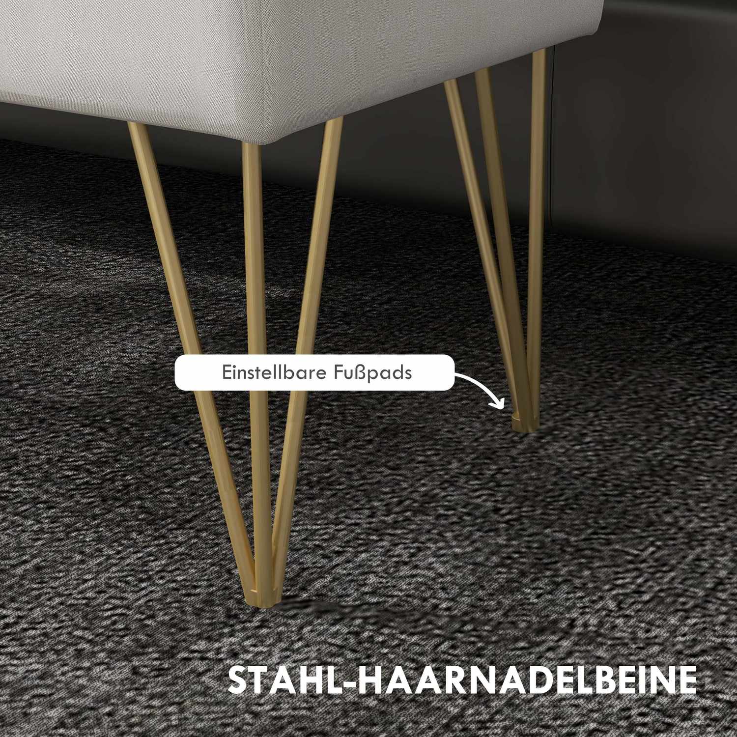 Krämklädd förvaringsbänk – Linne, stålben, 100x40x49 cm