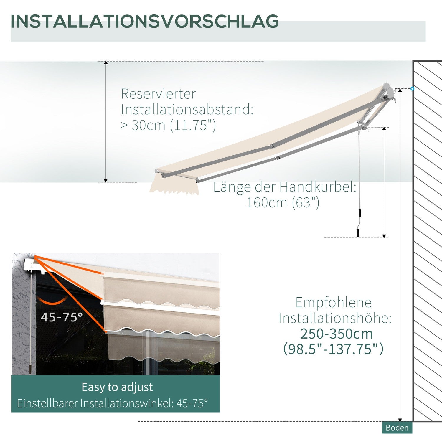 Krämvit Vikarmsmarkis – Solskydd, 2,95x2,5M
