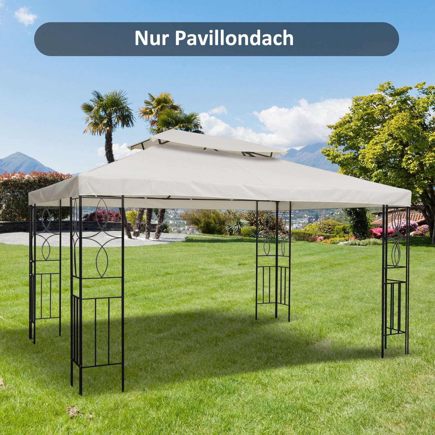Krämvitt polyestertak för 4x3M Metal Gazebo