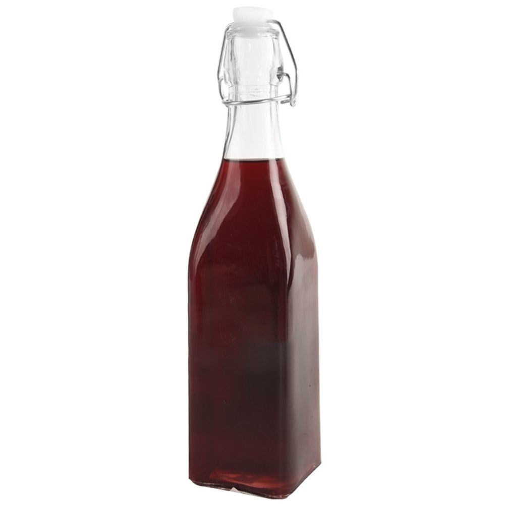 Kvadratisk glasflaska med kork och klämma för drycker
