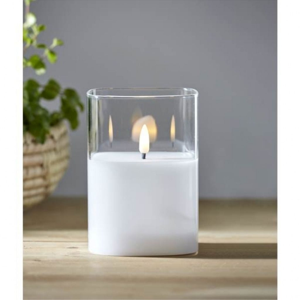 LED BLOCK LJUSLÅGA i klarglas / 12,5 cm / Batteri / Timer