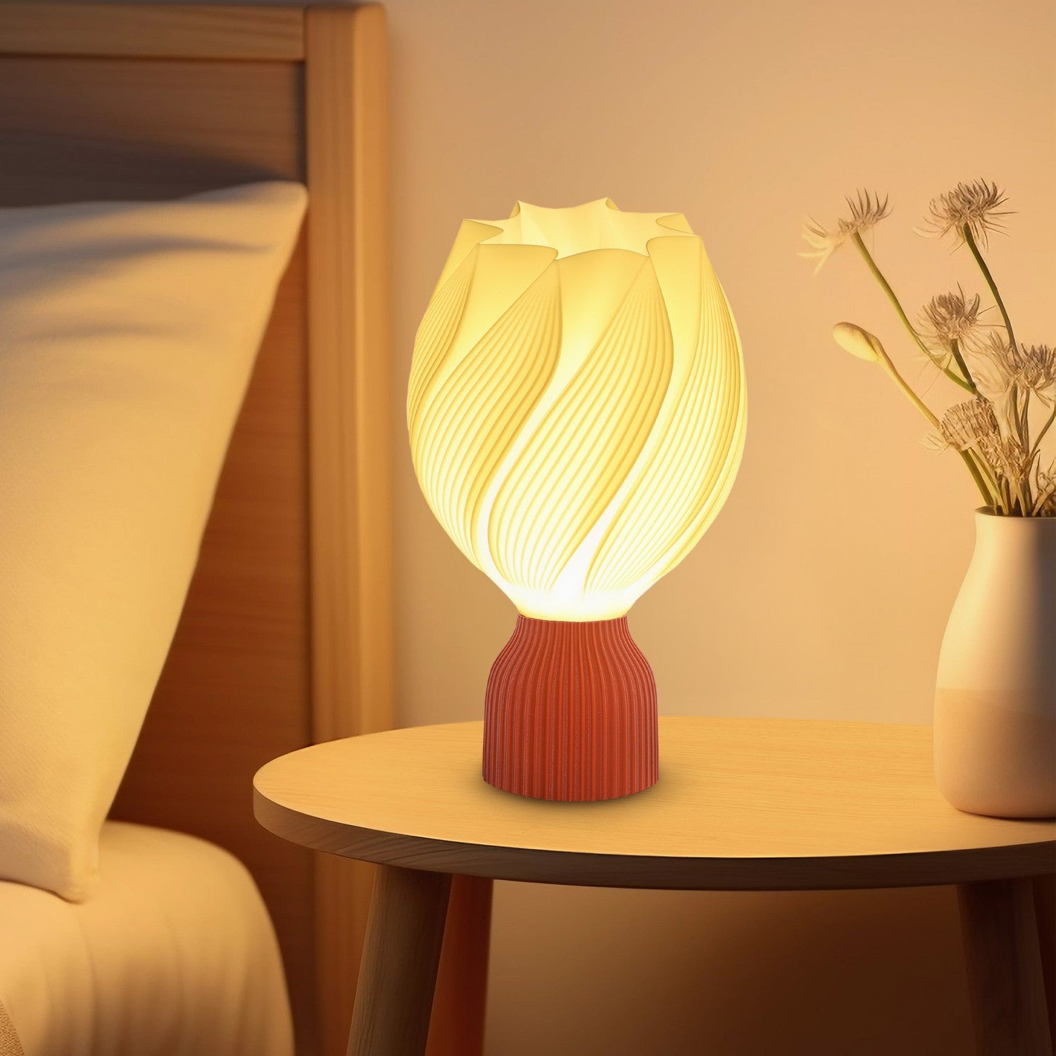 LED Bordslampa med 3D Flower Lampskärm, Vit