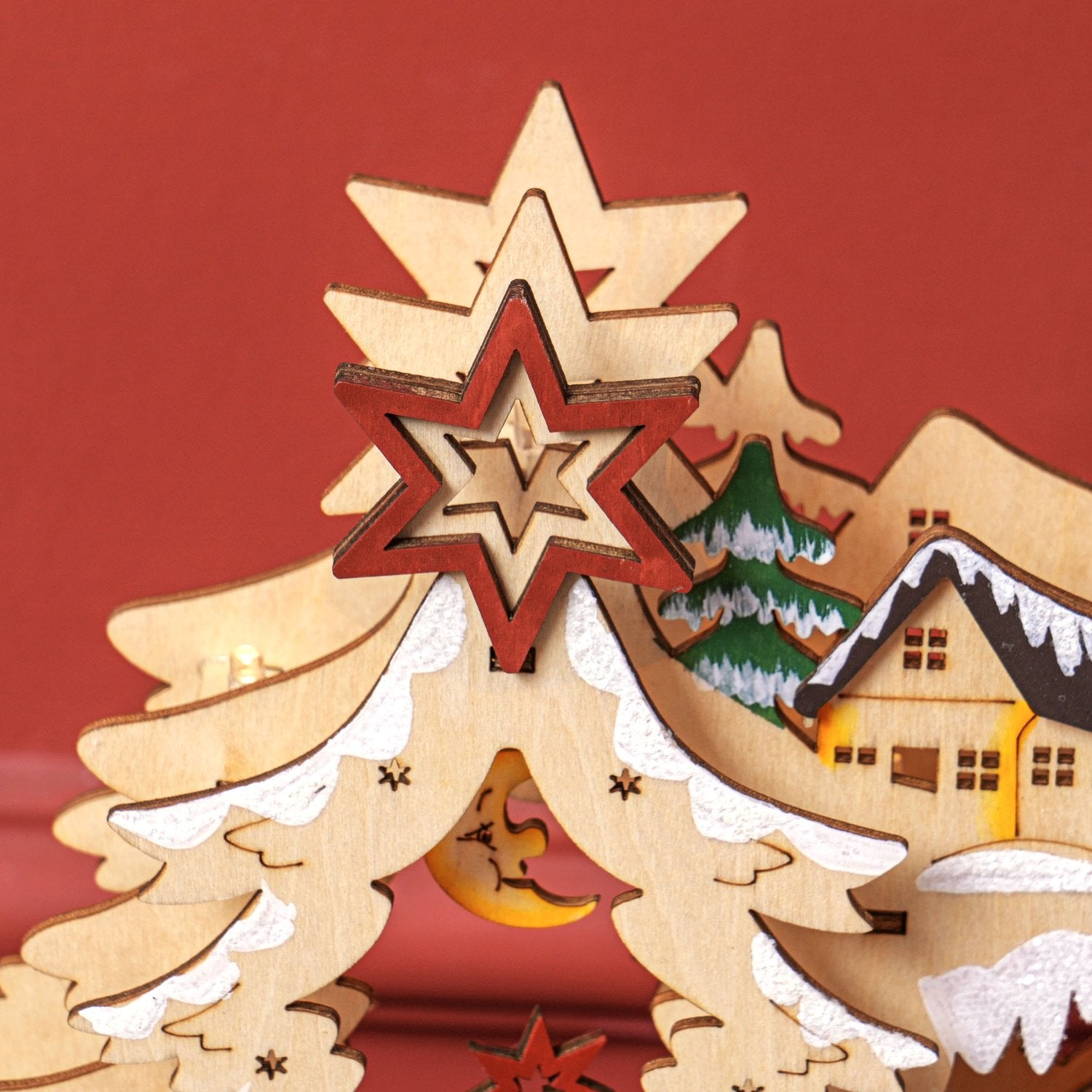 LED-Lit Wooden Christmas Village – 20 st ljus, 45x12x30 cm