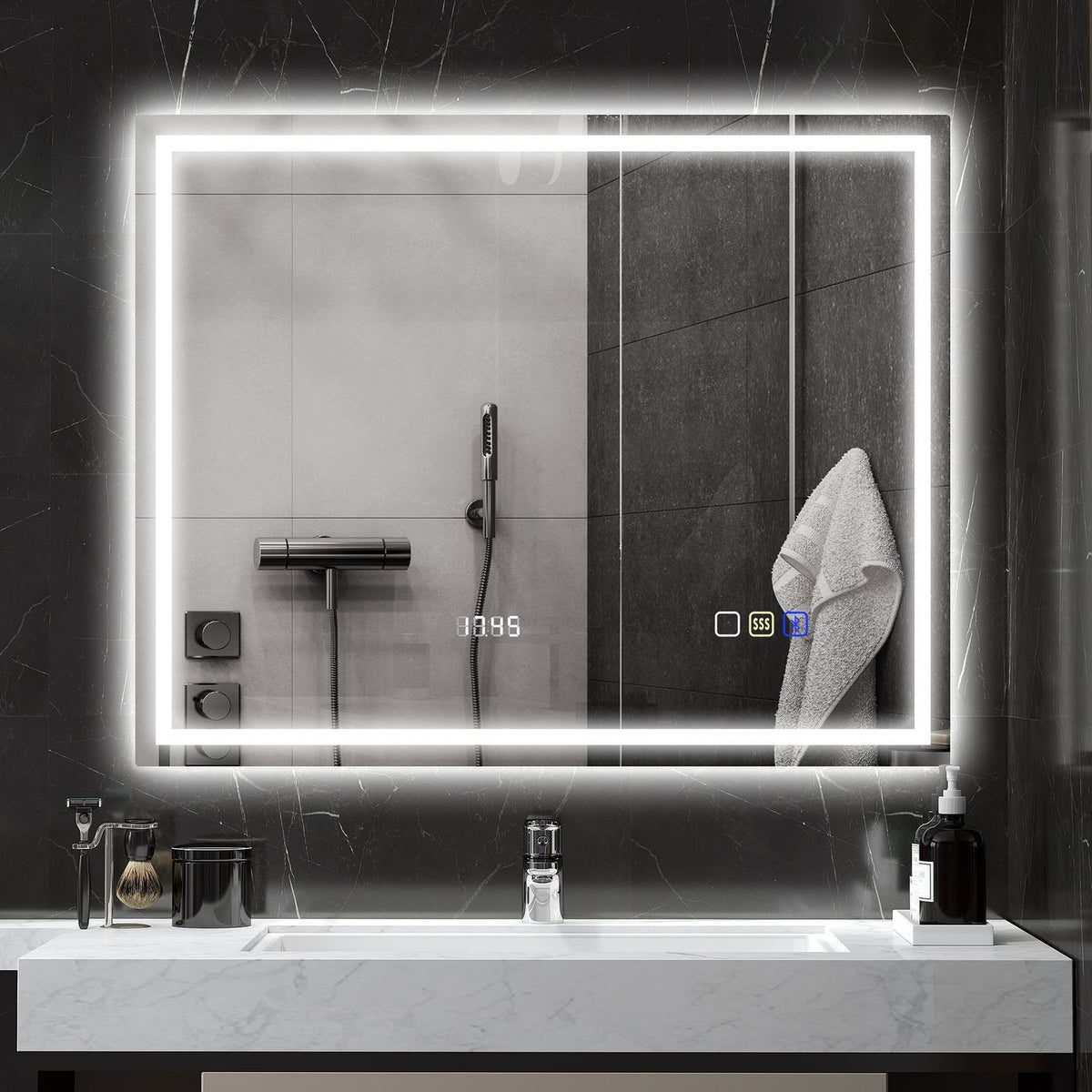 LED-baderomsspeil, Bluetooth, 80 x 100 cm, berøringsskjerm