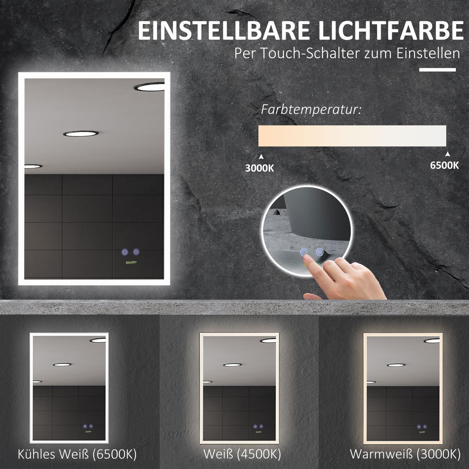 LED badrumsspegel – anti-dimma, IP44 vattentät, aluminium
