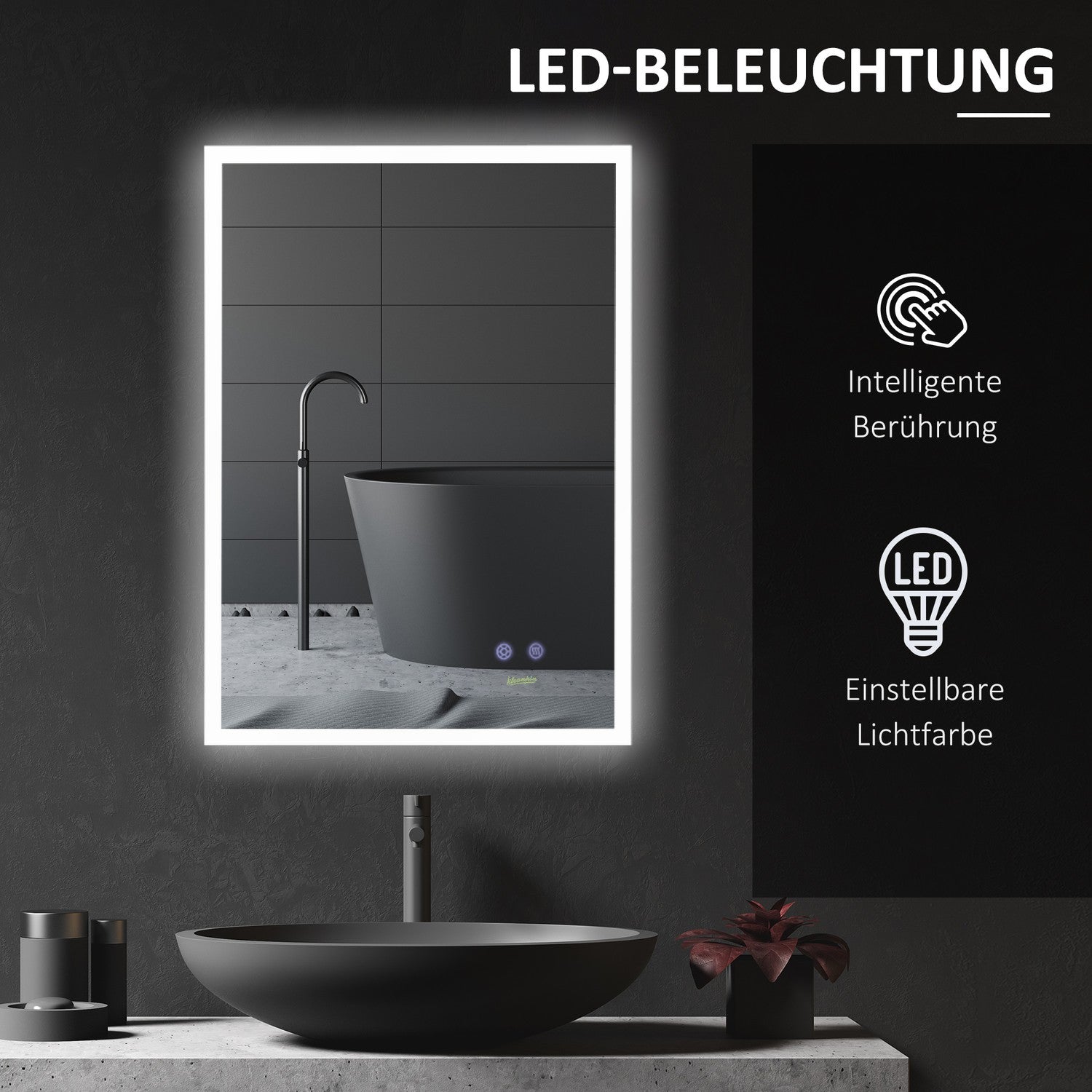 LED badrumsspegel – anti-dimma, IP44 vattentät, aluminium