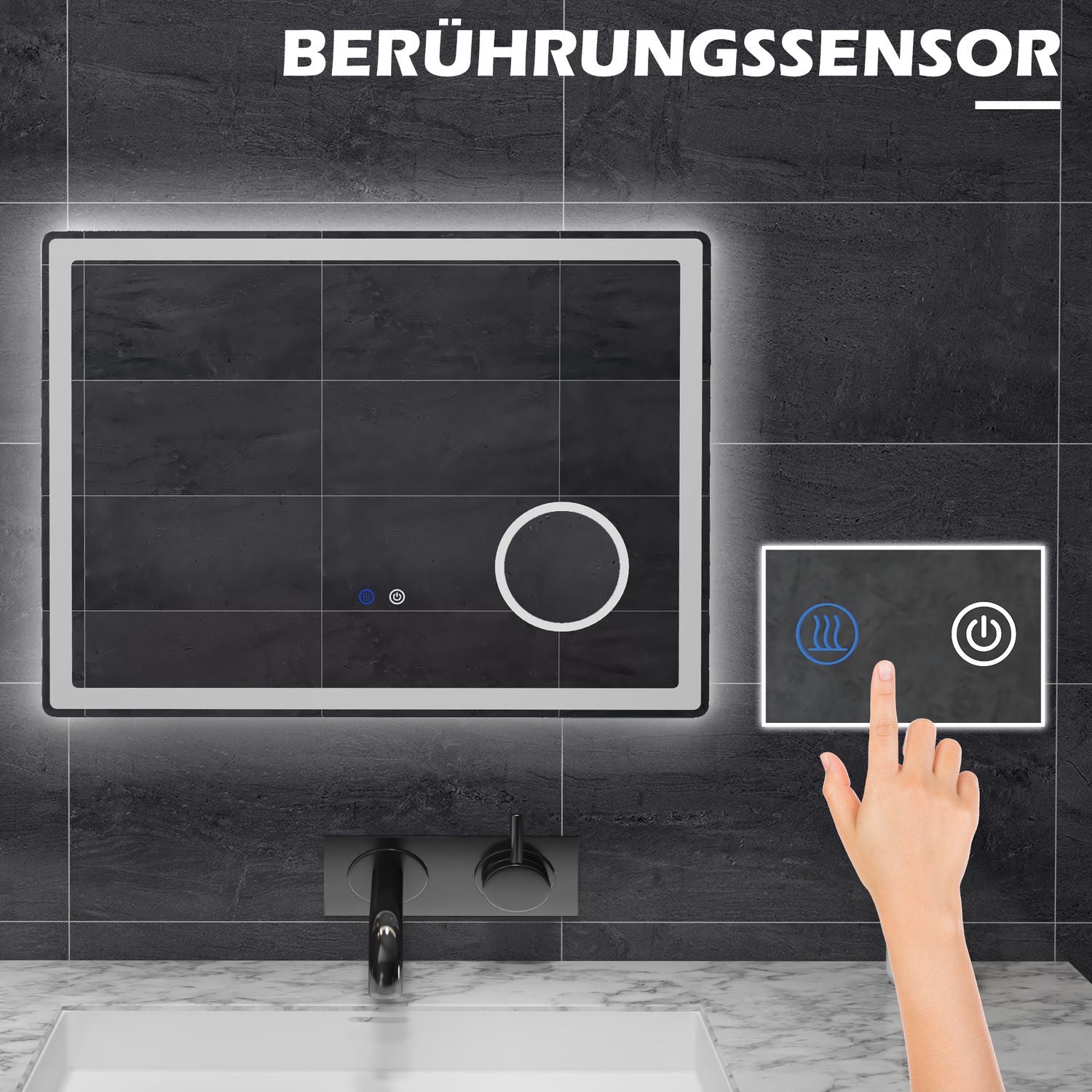 LED badrumsspegel med 3X förstoring, Touch, Anti-Imma