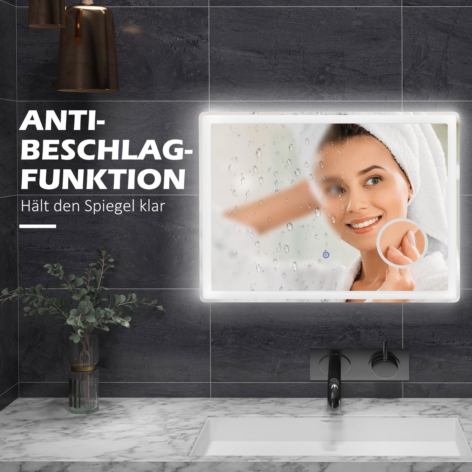 LED badrumsspegel med 3X förstoring, Touch, Anti-Imma