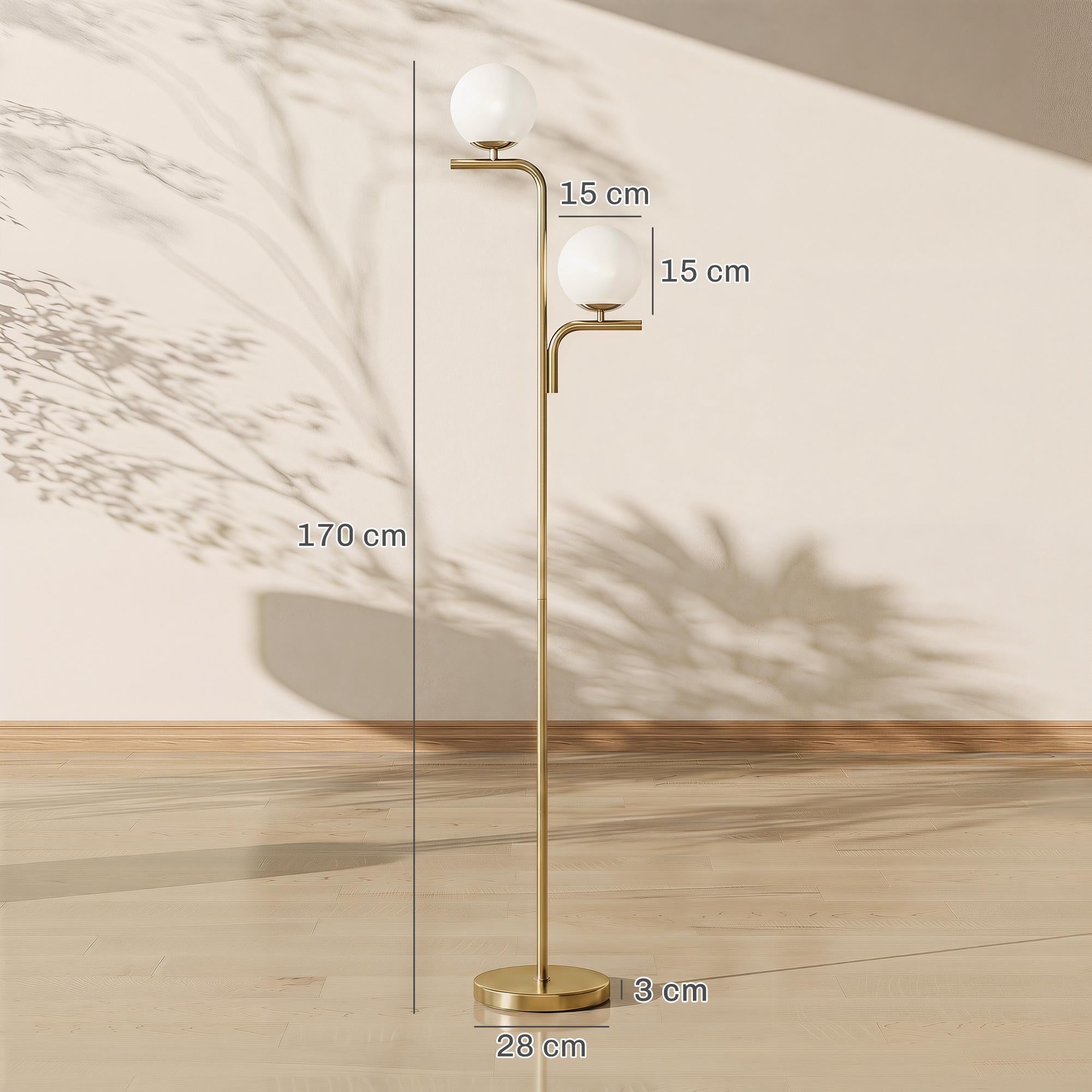 LED-golvlampa, 3 färgtemperaturer, glaskulor, guld