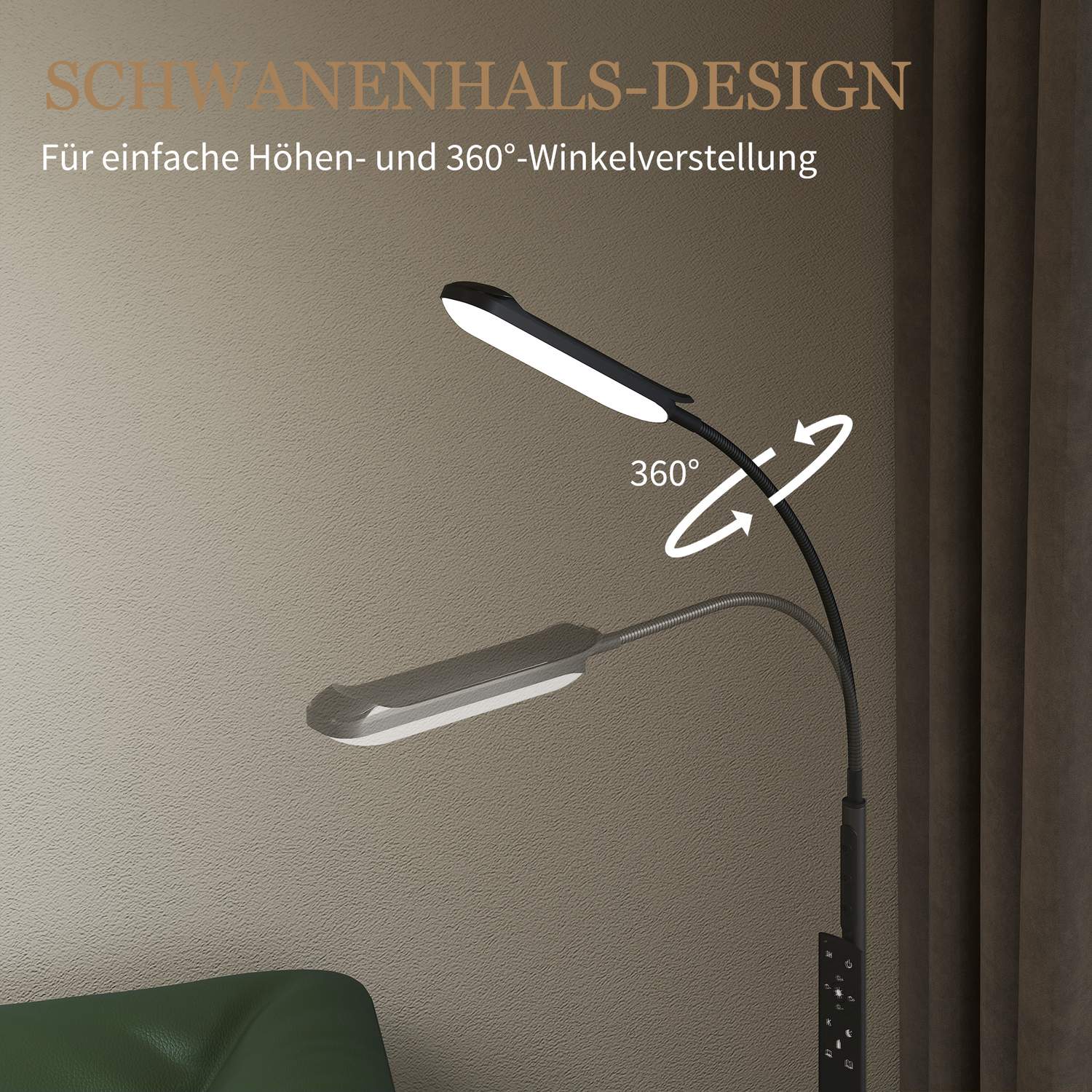 LED-golvlampa, 5 lägen, minnesfunktion, justerbar ljusstyrka, stål, svart