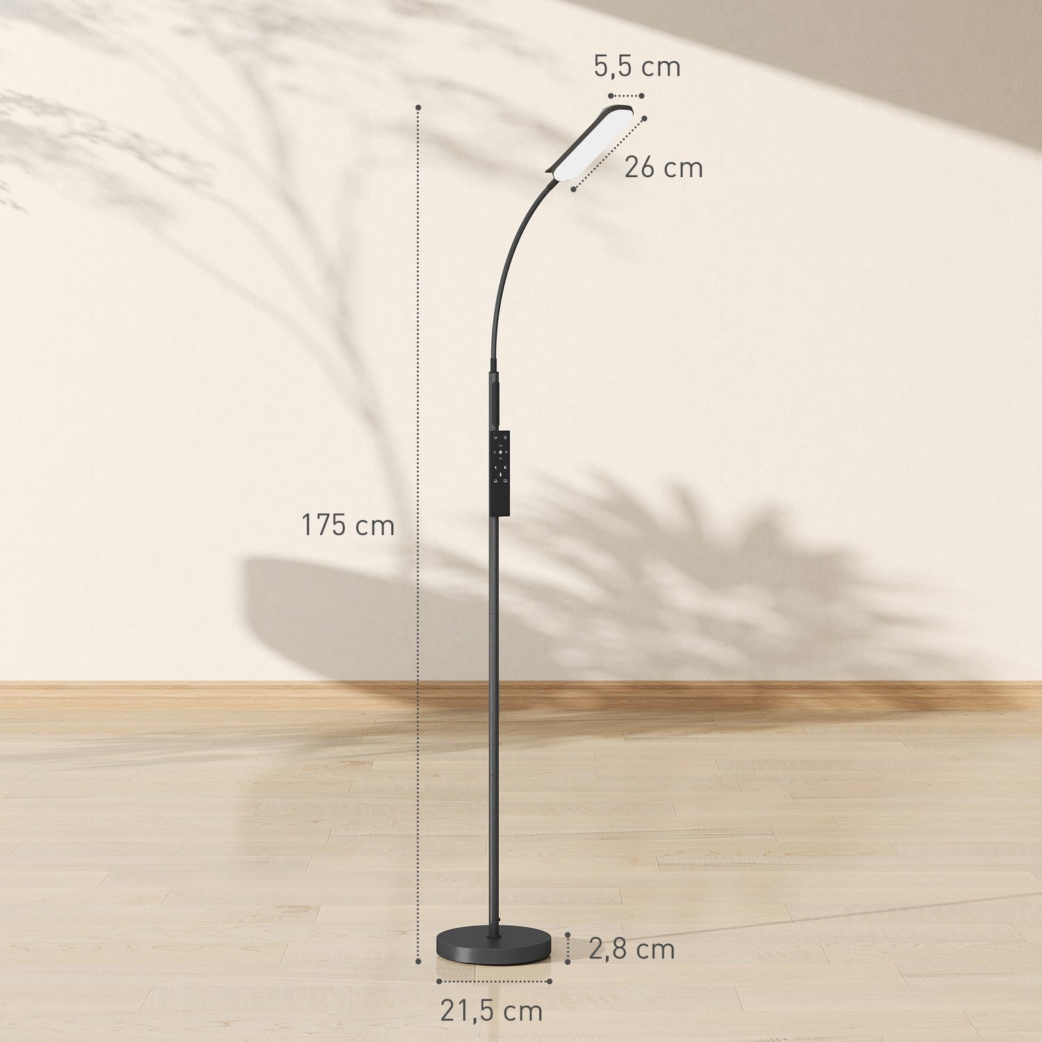 LED-golvlampa, 5 lägen, minnesfunktion, justerbar ljusstyrka, stål, svart