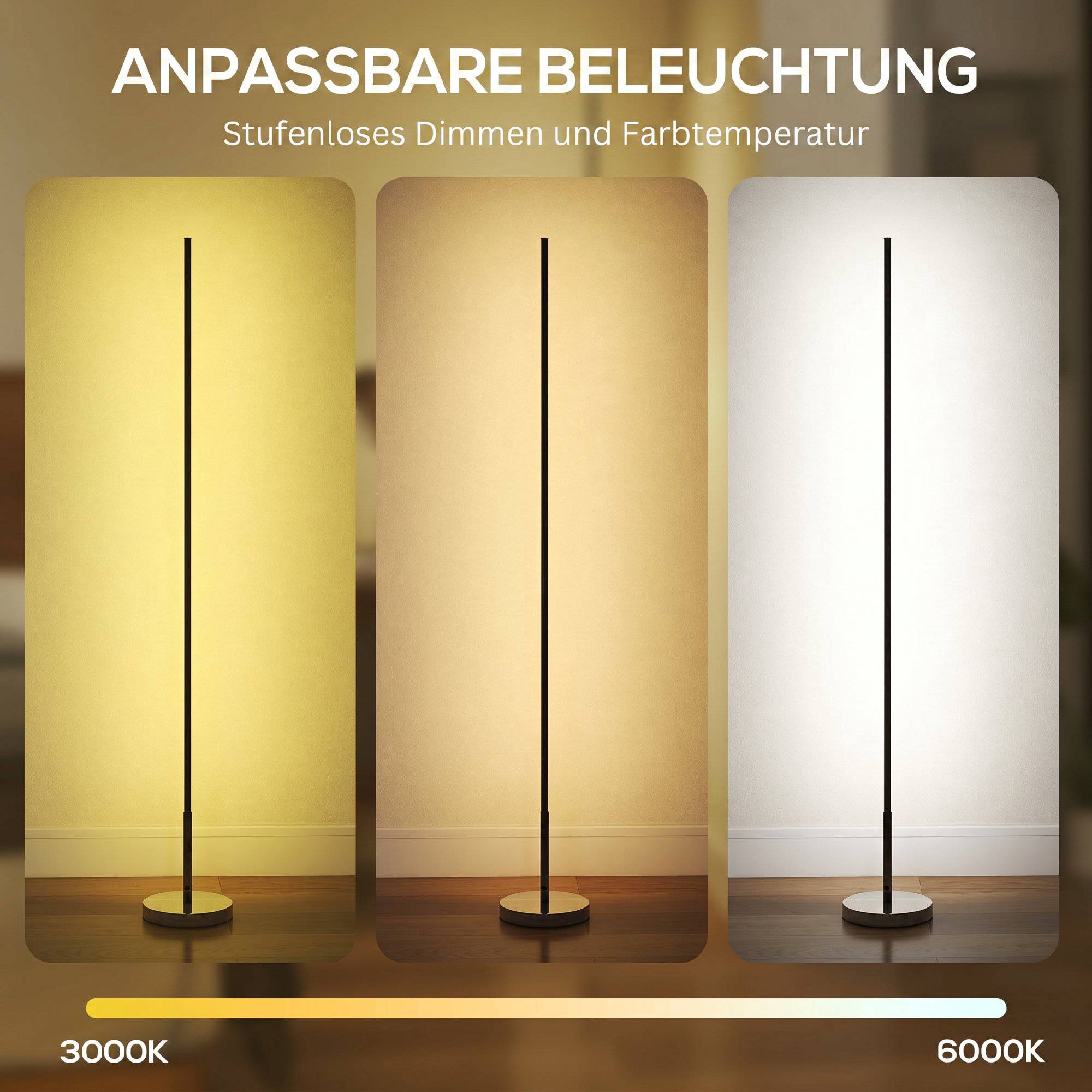 LED-golvlampa, dimbar 3000-6000K, fjärrkontroll, 150 cm