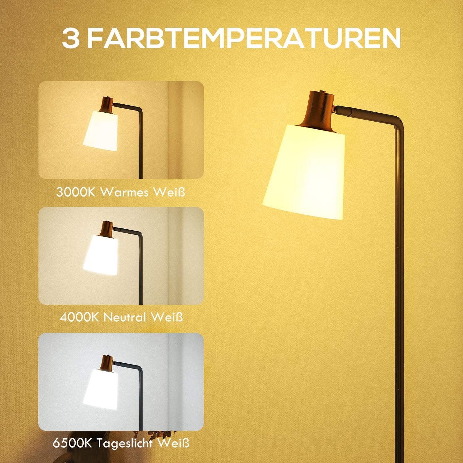 LED-golvlampa, justerbart huvud, 3 färgtemperaturer