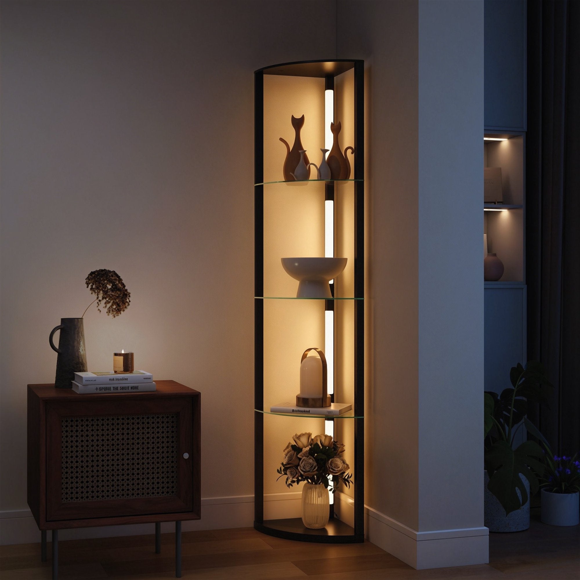 LED-golvlampa med hyllor, justerbar ljusstyrka, svart