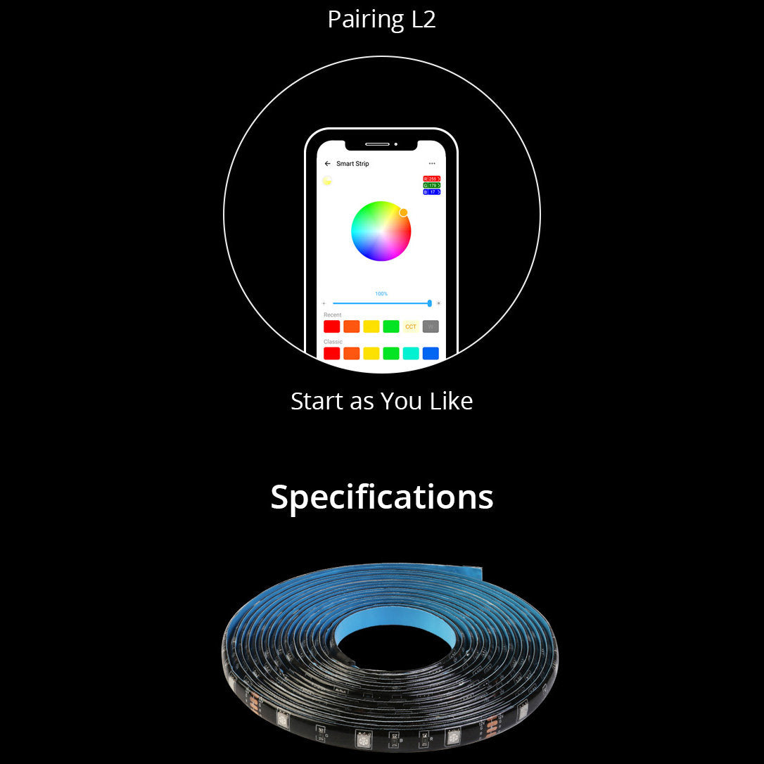 LED-remsa intelligent vattentät RGB-remsa fjärrkontroll WiFi strömförsörjning 2m
