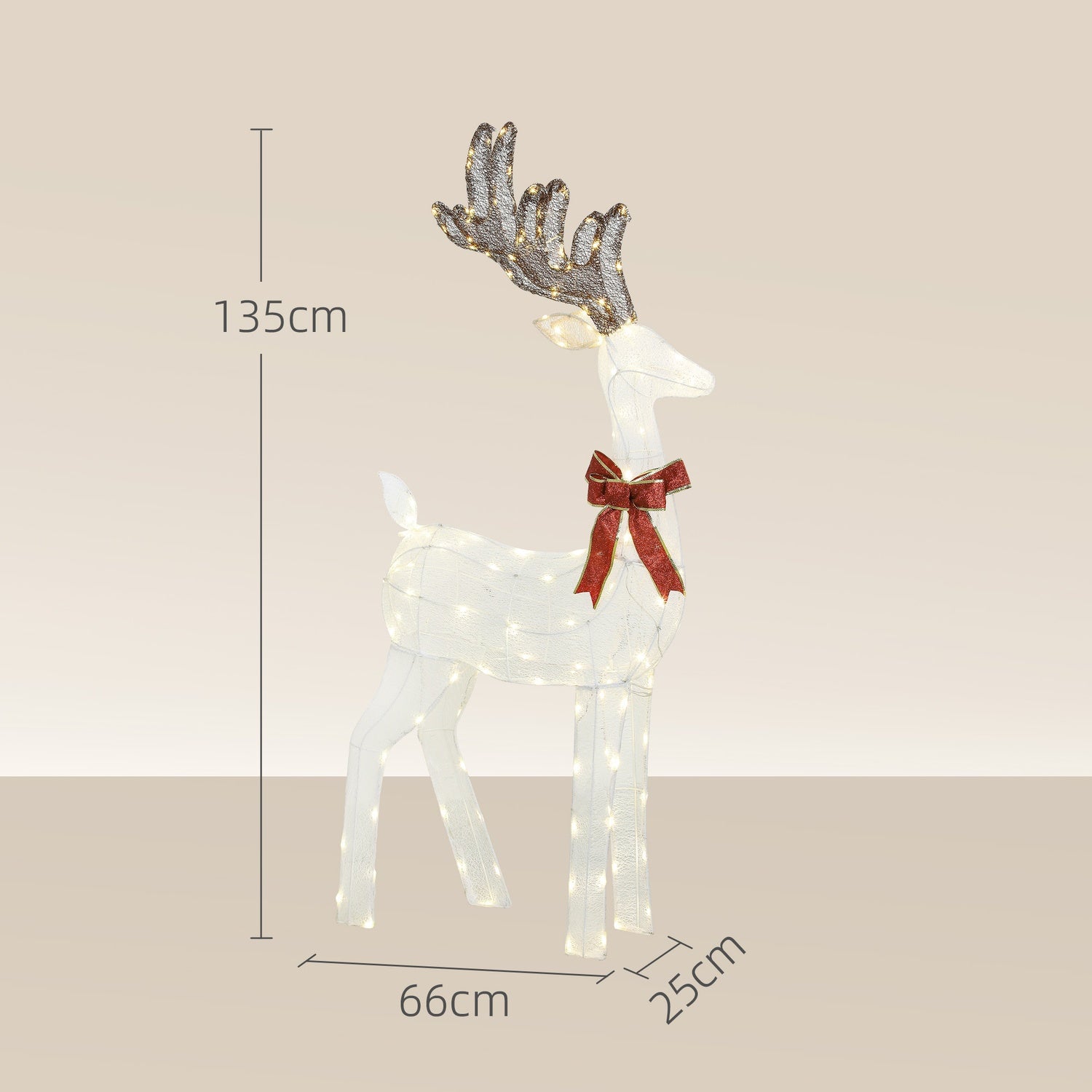 LED-ren med röd rosett, 137 ljus, väderbeständig, 66x25x135 cm