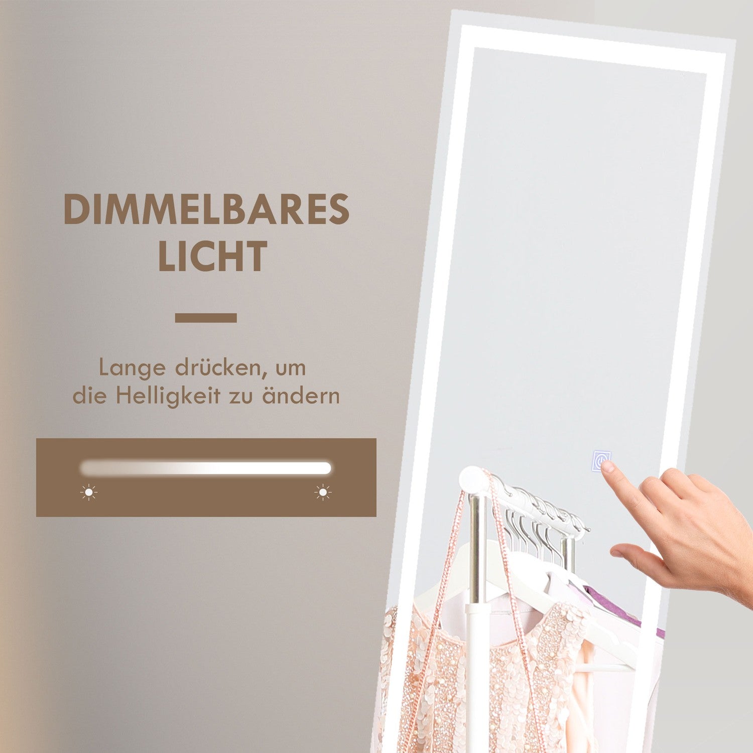 LED-spegel i full längd, 40x150cm, Touch Control, Vit