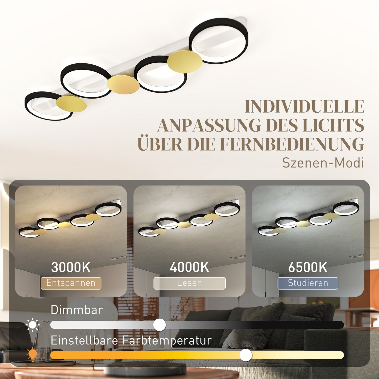 LED-taklampa 38W, 1500LM, 3000K-6500K, fjärrkontroll