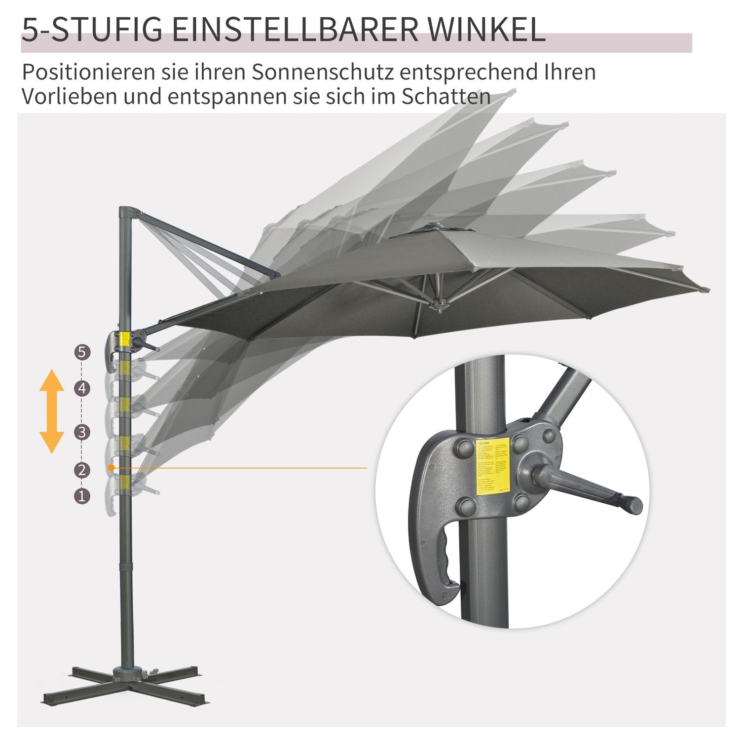 Parasoll 294X294Cm Roterende Cantilever paraply med paraplystativ, sveiv, aluminium, for hage/balkong, grå