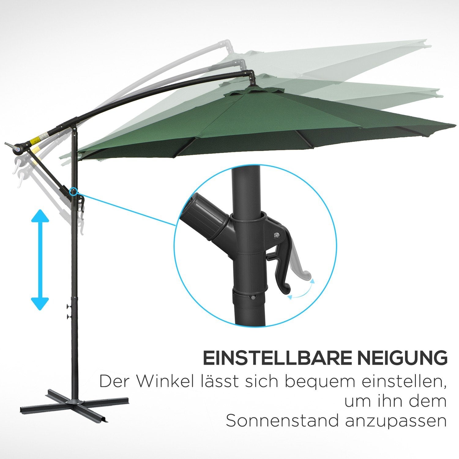 Parasoll Cantilever Parasoll med sveiv, stålramme og polyesterstoff, grønn, Ø2,95X2,45M