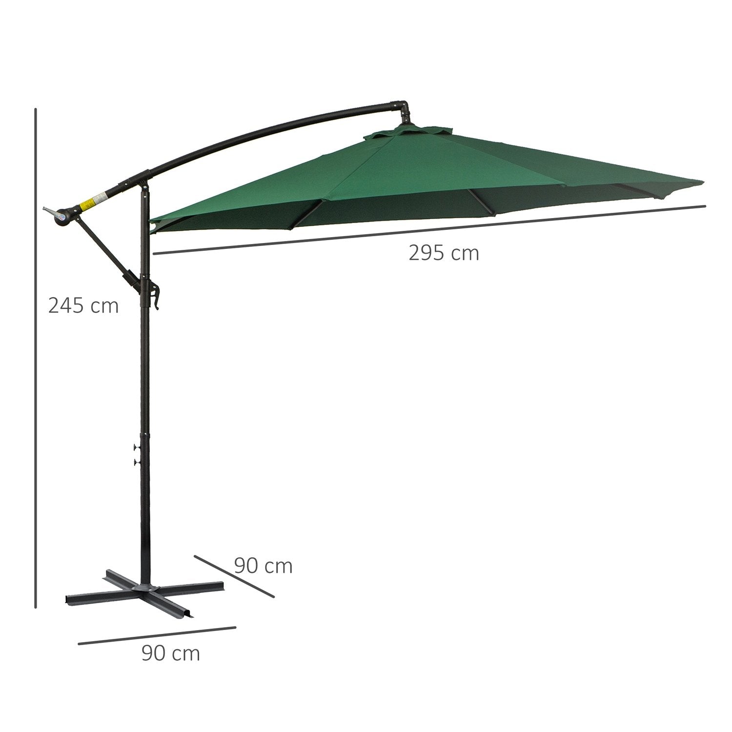 Parasoll Cantilever Parasoll med sveiv, stålramme og polyesterstoff, grønn, Ø2,95X2,45M