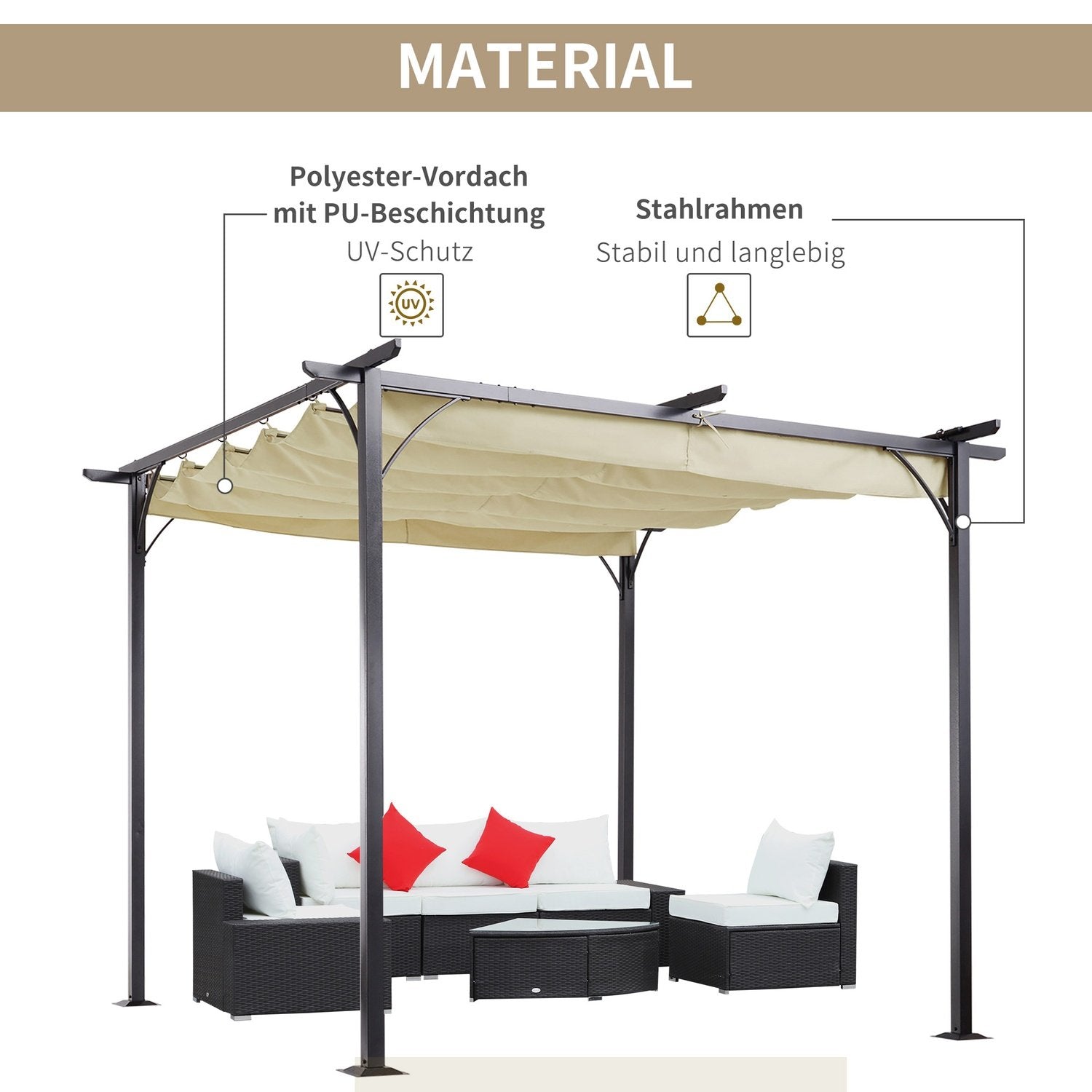 Pergola Vattentät Gazebo 3 X 3 M Altantak Med Skjuttak, Uv-Skydd För Trädgården Aluminium Beige