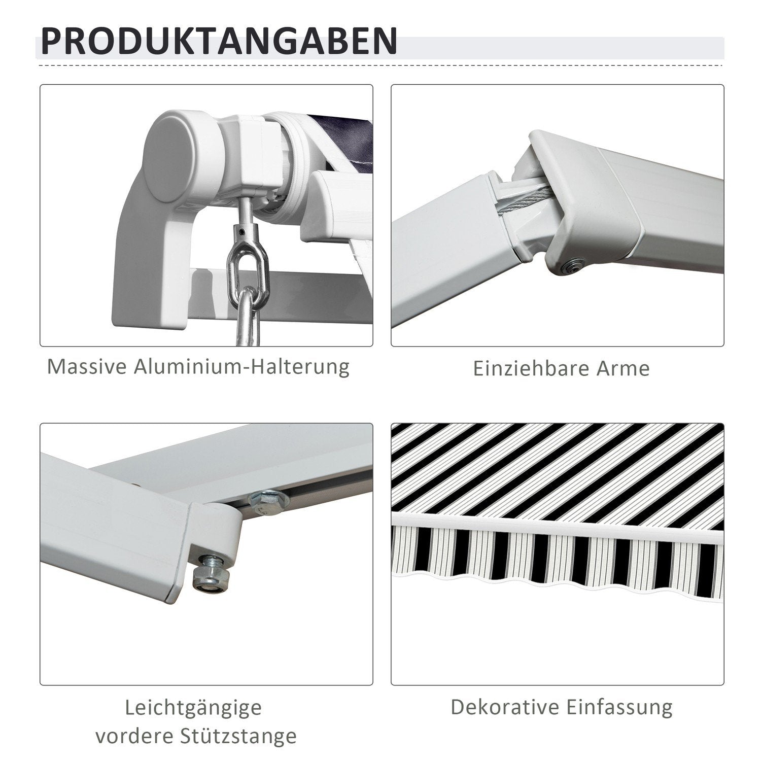 Manuell foldearm Markise 4 M Med Håndsveiv Balkong Markise Solskjerm Veggfeste Balkong Aluminium Hvit + Blå 395 X 245 Cm