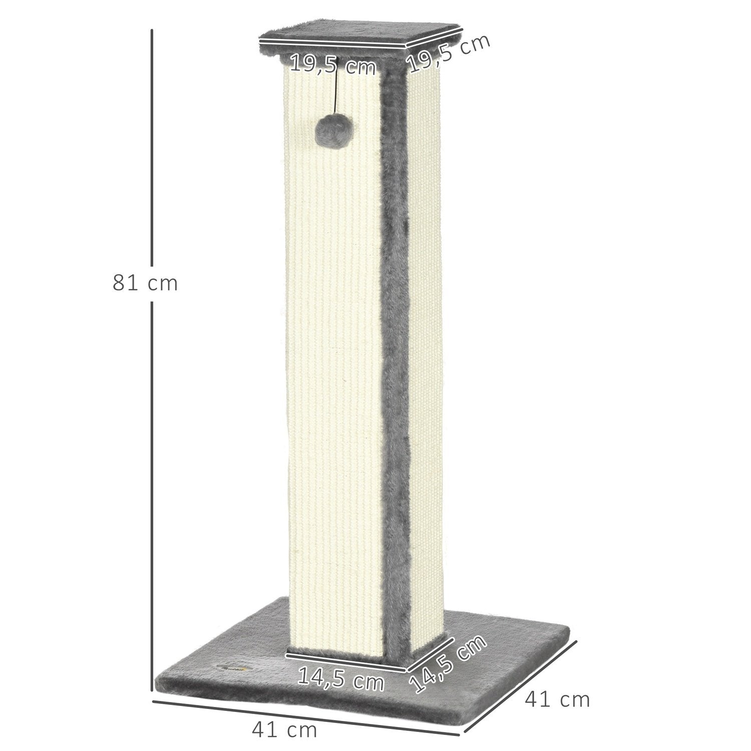 Skrapstolpe 81Cm Hög Skrapstolpe Tillverkad Av Sisal Med Lekboll, Idealisk För Katter Upp Till 5 Kg, Inomhusbruk, I Grått Och Kräm