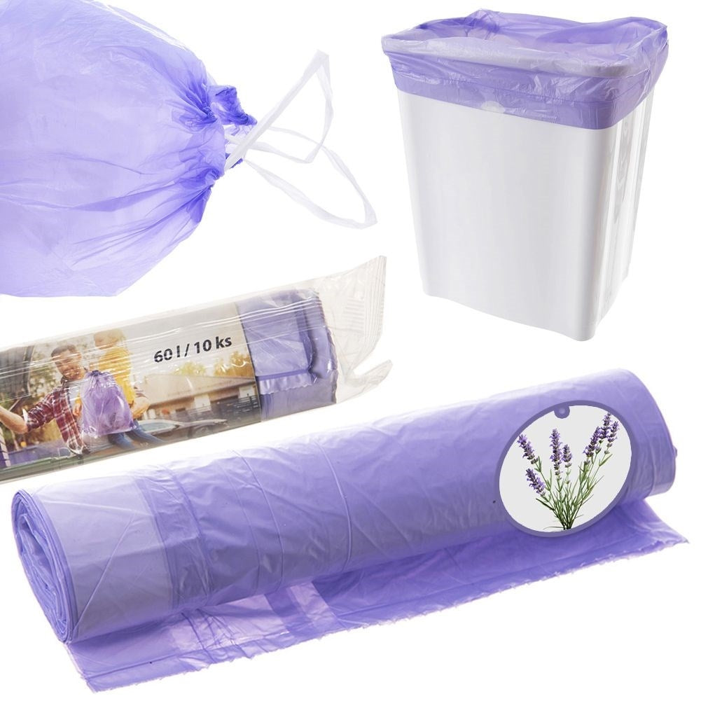 Lavendeldoftande 60L soppåsar med dragsnöre, 10-pack