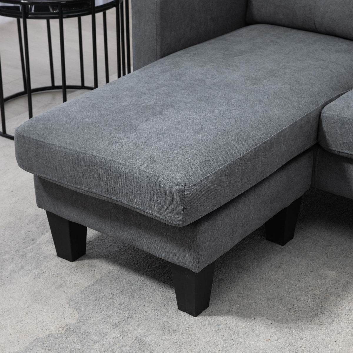 L-formet hjørnesofa med sjeselong som kan festes på hver side, polstret sofa, mørkegrå