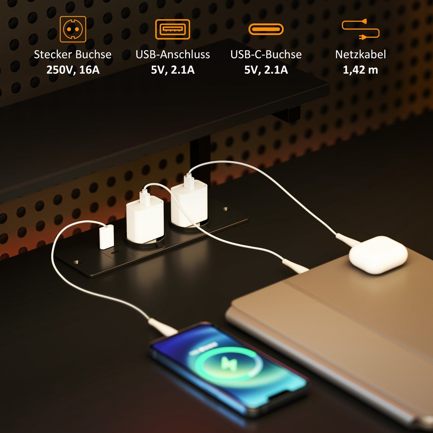 L-format kontorsbord med förvaringshyllor och USB-port