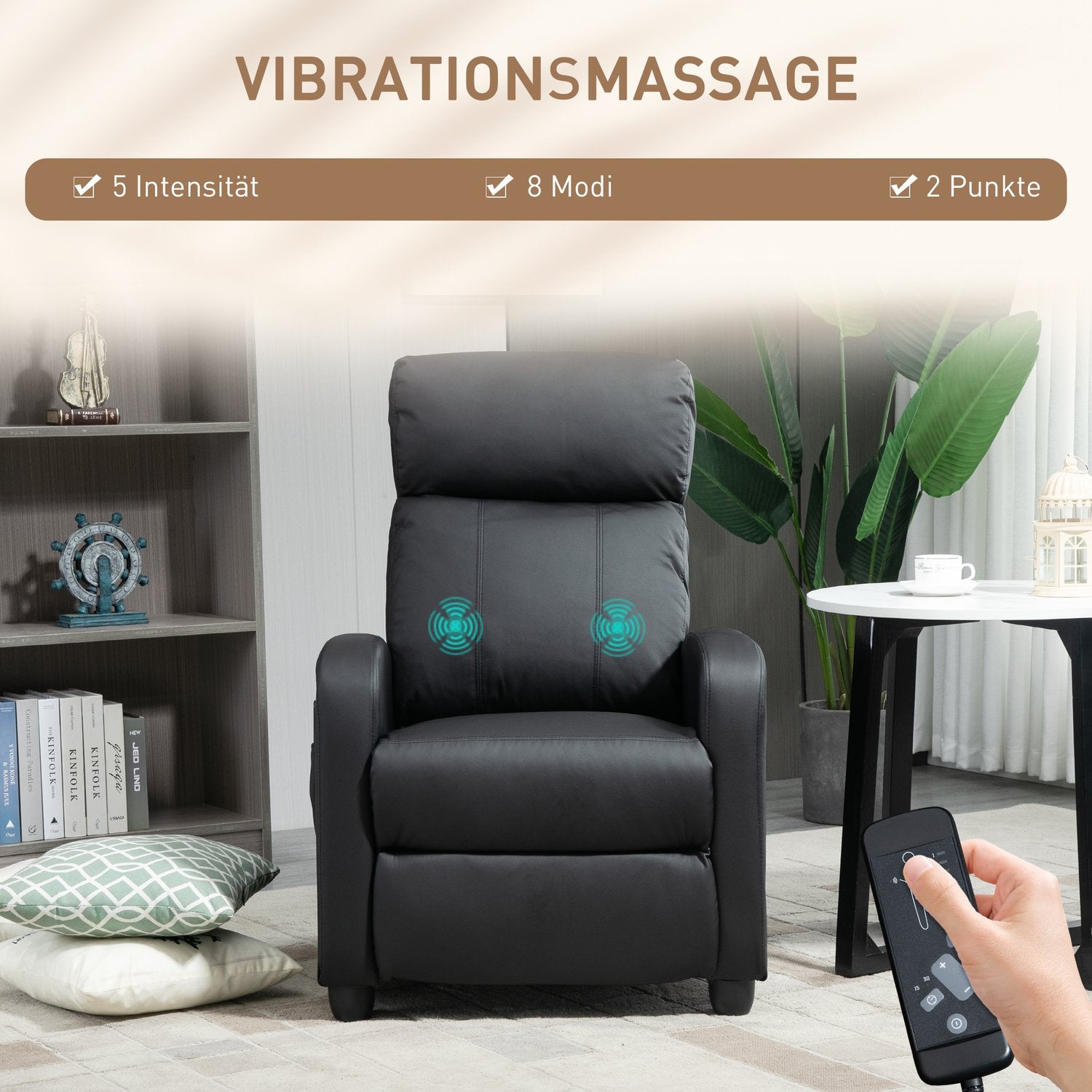 Liggande massage- och avslappningsstol, svart PU-skum