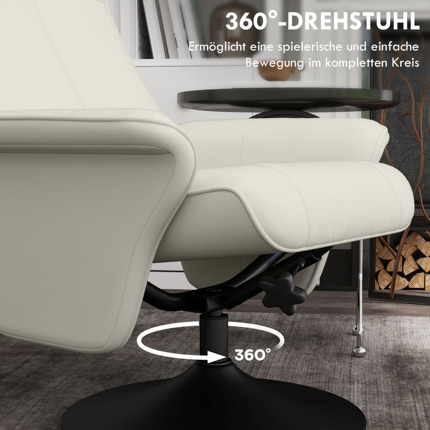 Liggande mikrofiber TV-stol med pall, gräddvit