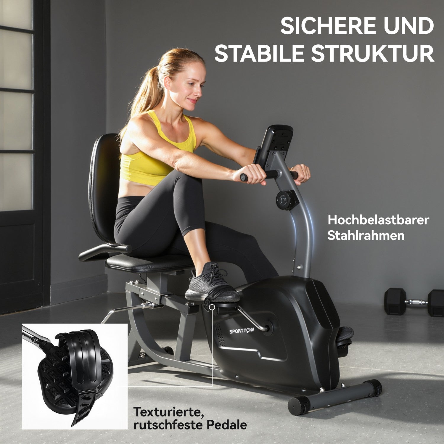 Liggande motionscykel, magnetisk, 8 motståndsnivåer, LCD-skärm