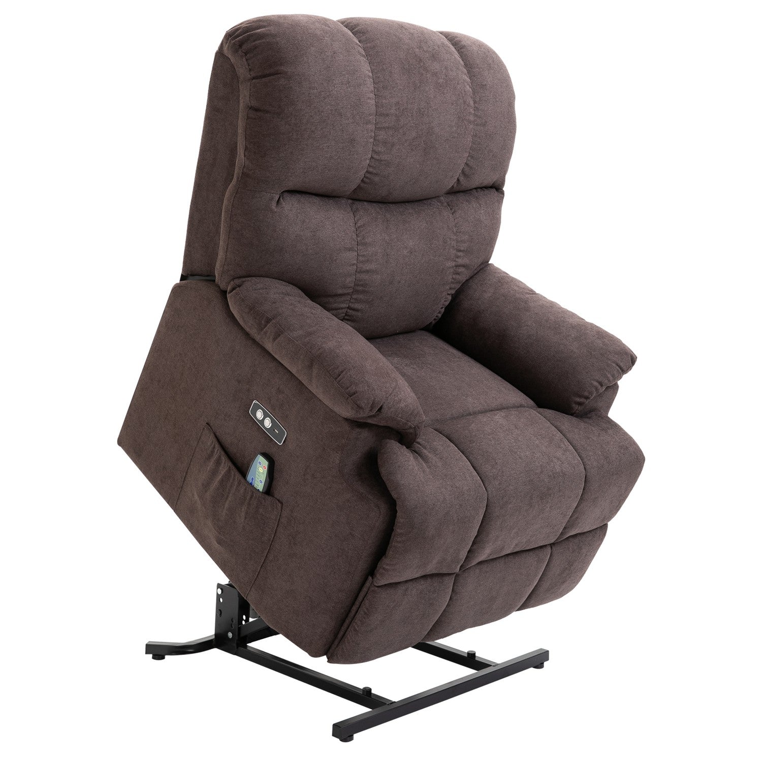 Liggstol massagestol med värme, justerbar, brun plysch