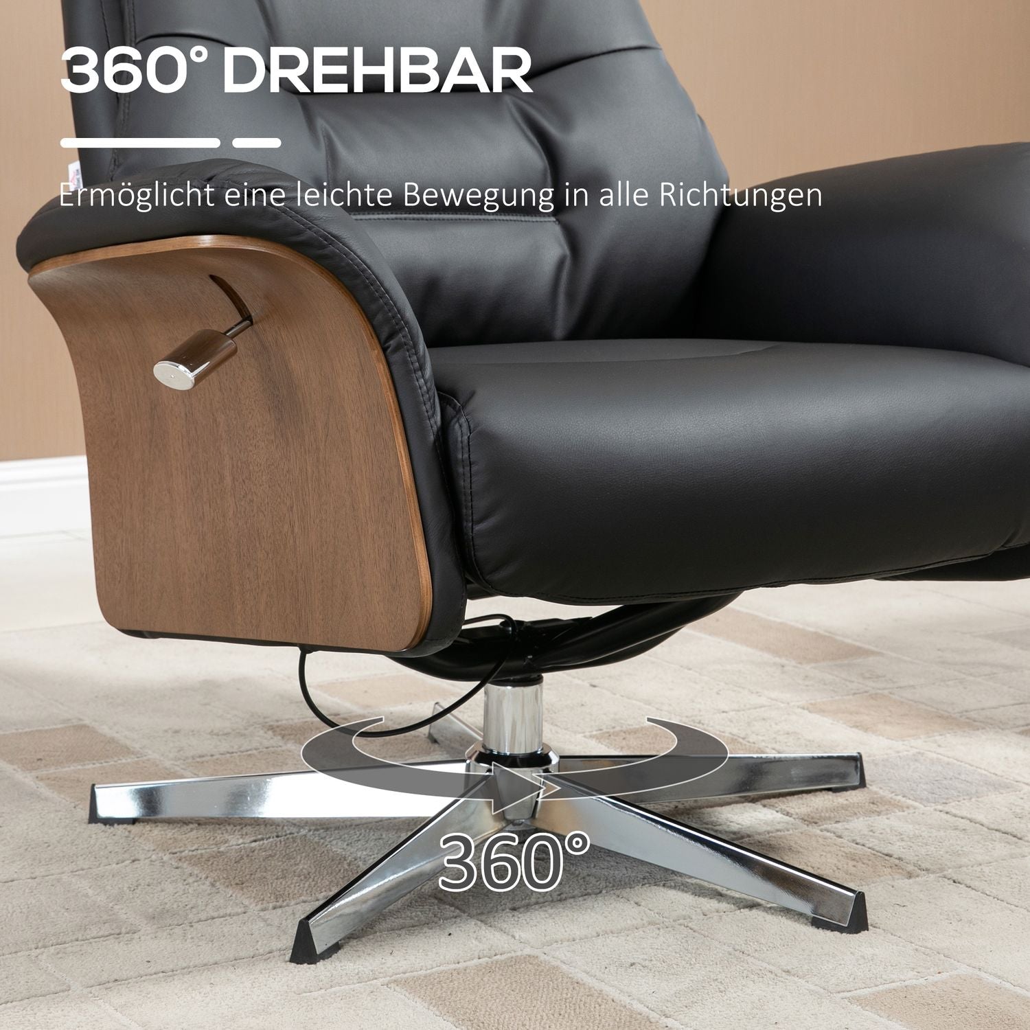 Liggstol med ottomansk, vridbar, konstläder, svart