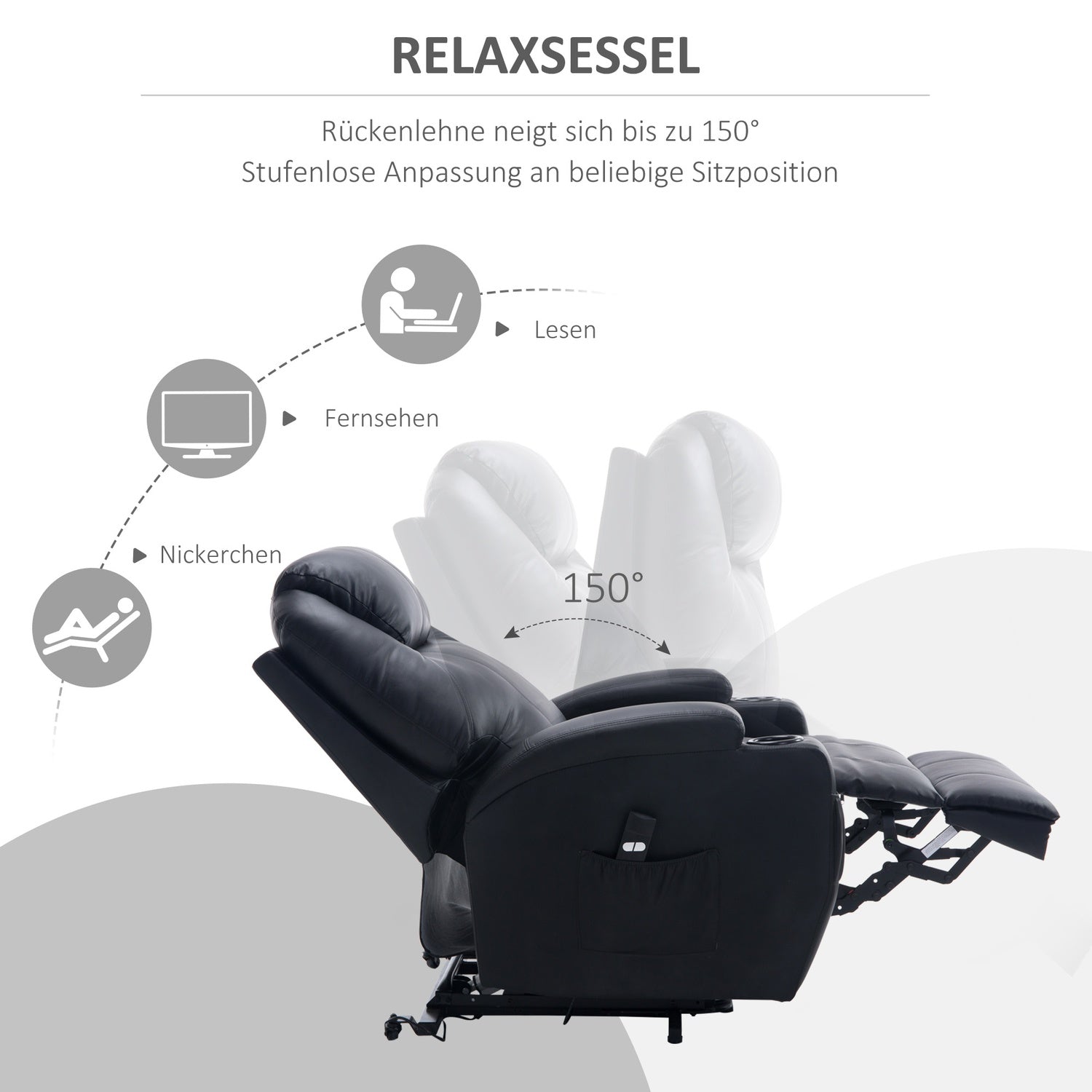 Liggstol med ståhjälp, svart konstläder, justerbar