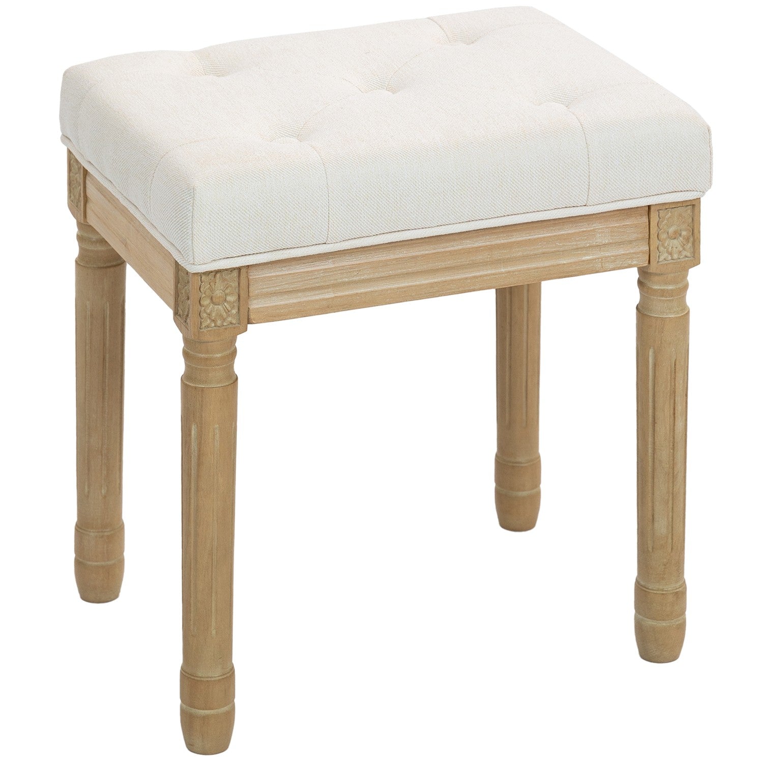 Linnefotbänk, stoppad sits, träben, 42x32x46,5 cm, beige