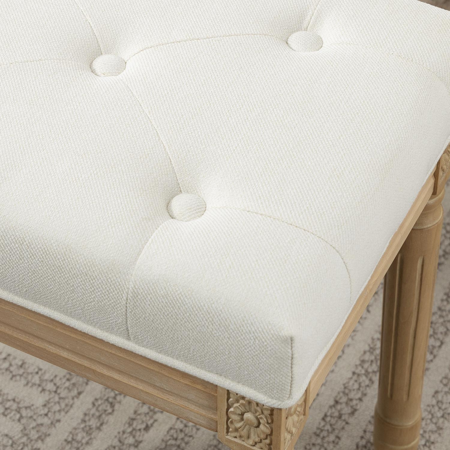 Linnefotbänk, stoppad sits, träben, 42x32x46,5 cm, beige