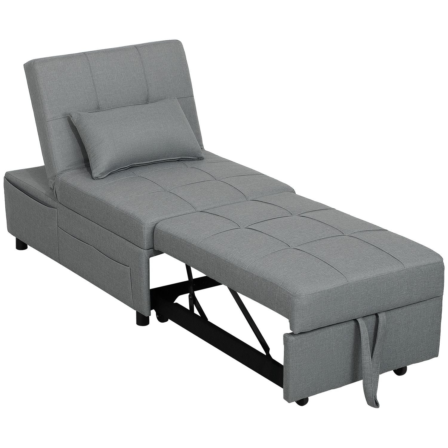 Ljusgrå 3-i-1 bäddsoffa, justerbar, utdragbar design