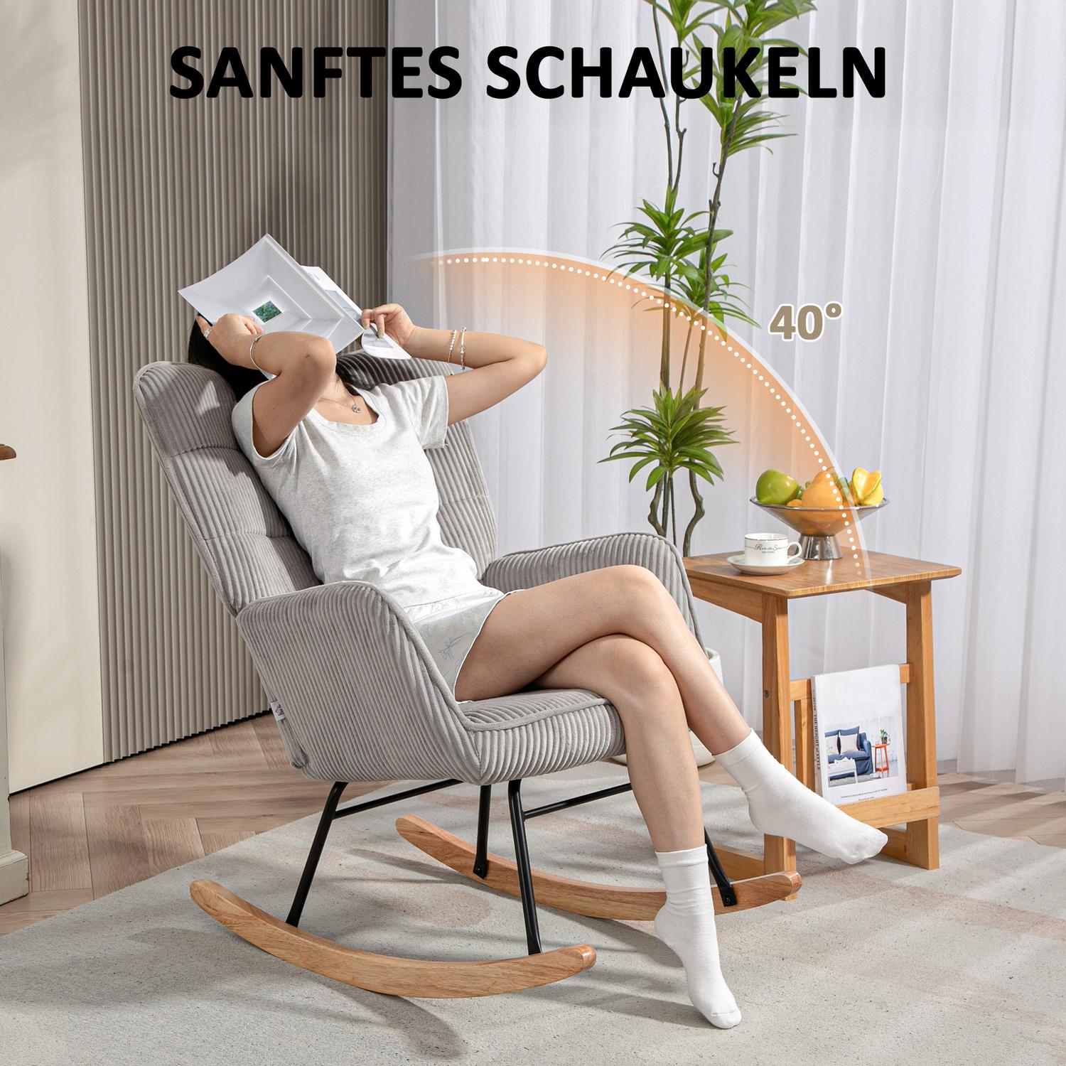 Ljusgrå gungstol med armstöd, trälöpare