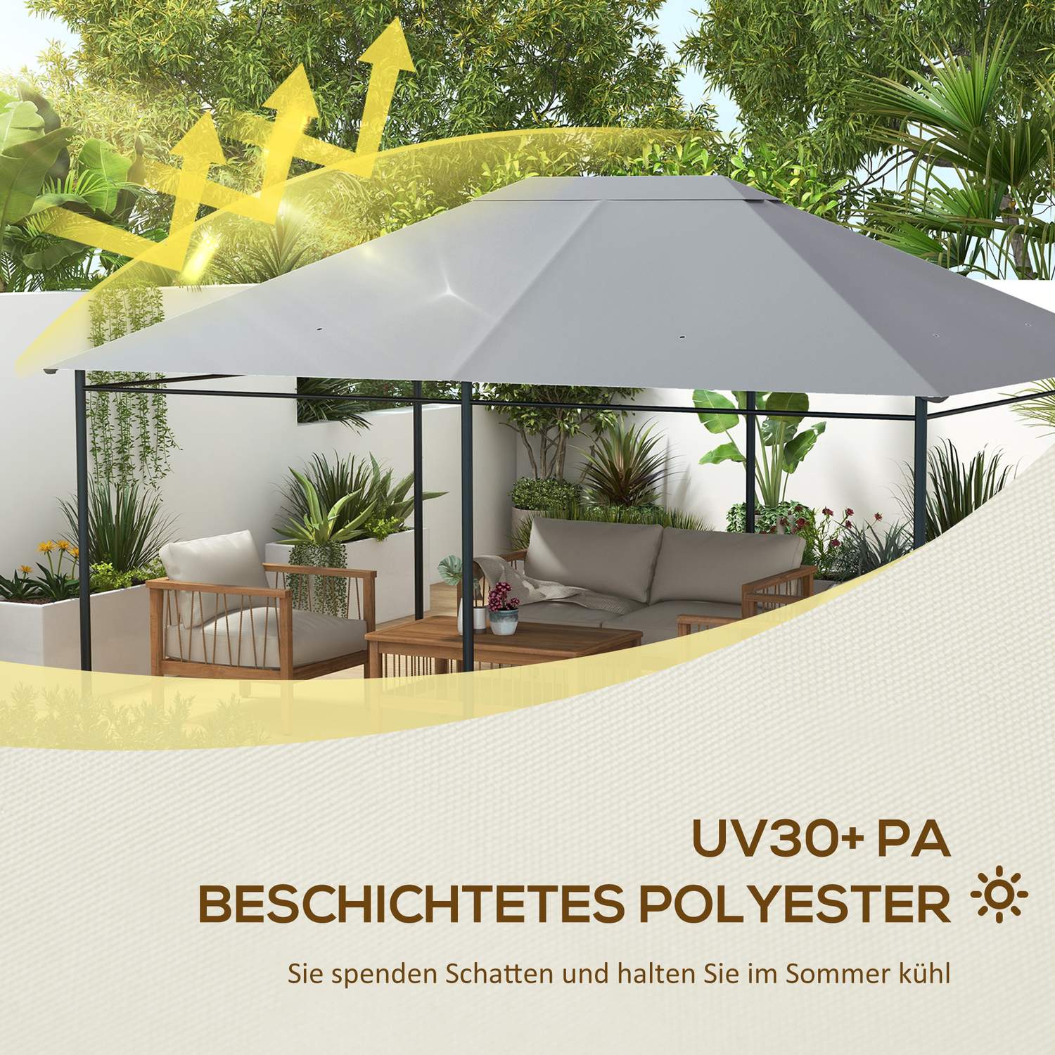 Ljusgrå paviljongtaksbyte 4x3m, UV 30+, vattenavvisande
