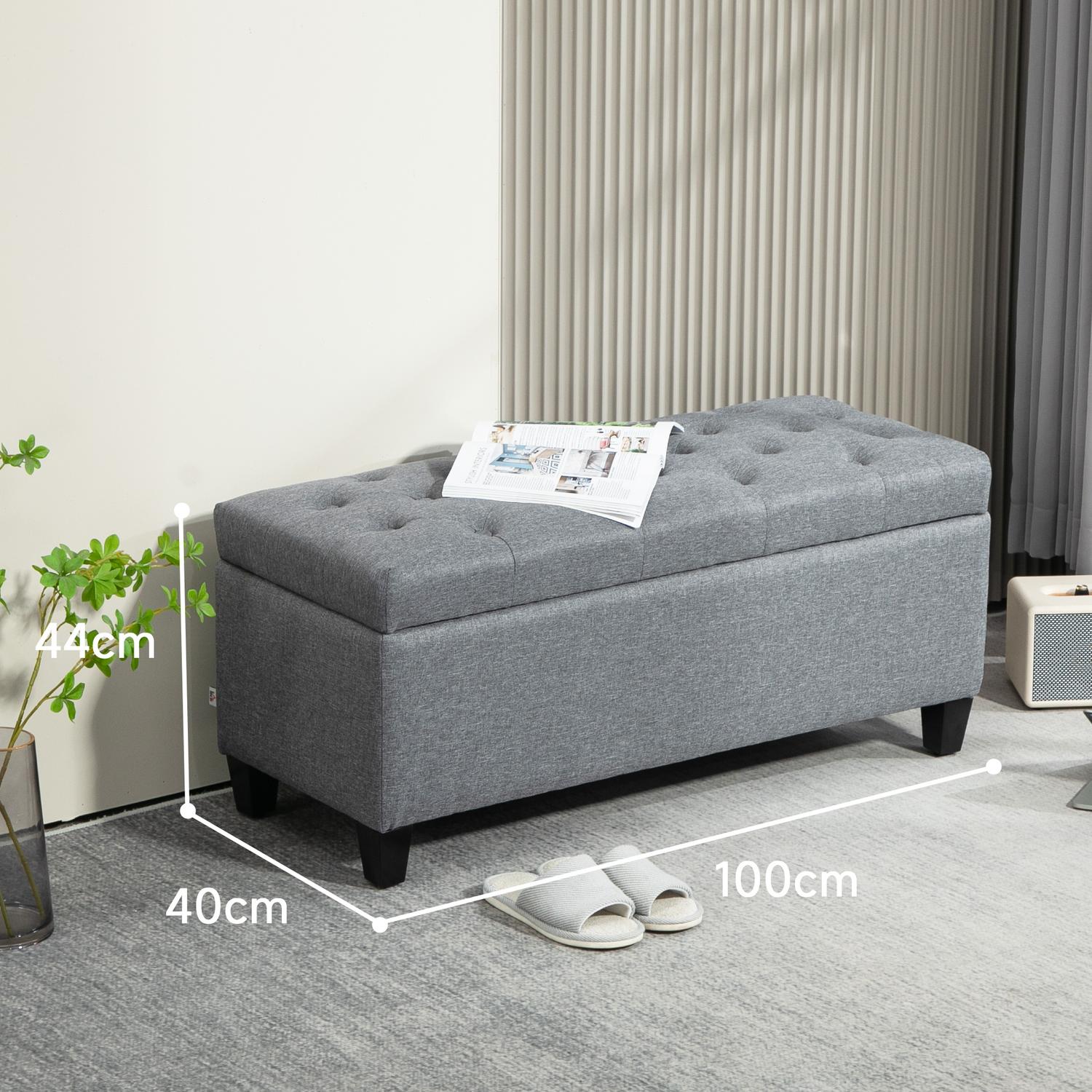 Ljusgrå stoppad förvaringsbänk – 100 x 40 x 44 cm